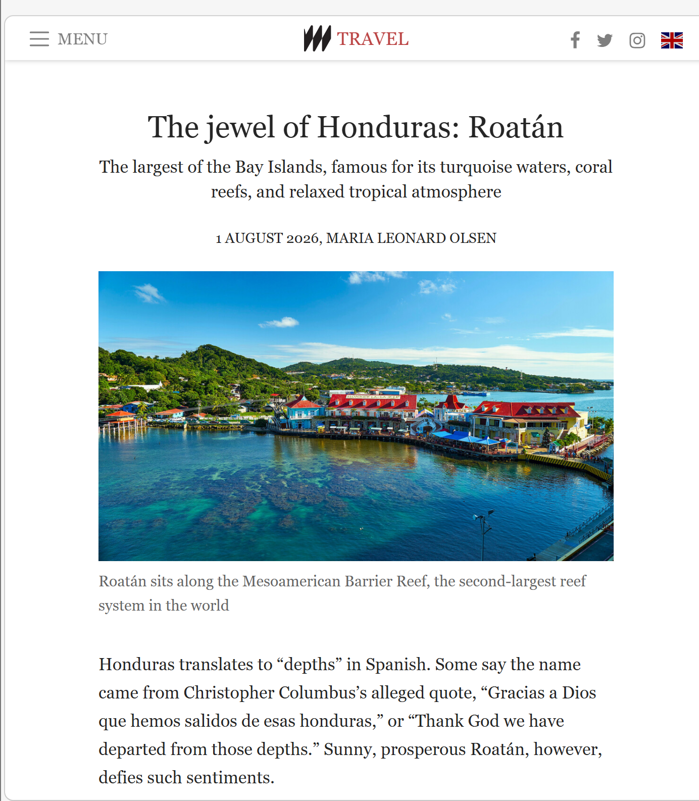 My Latest Piece for Meer, on Roatan, Honduras