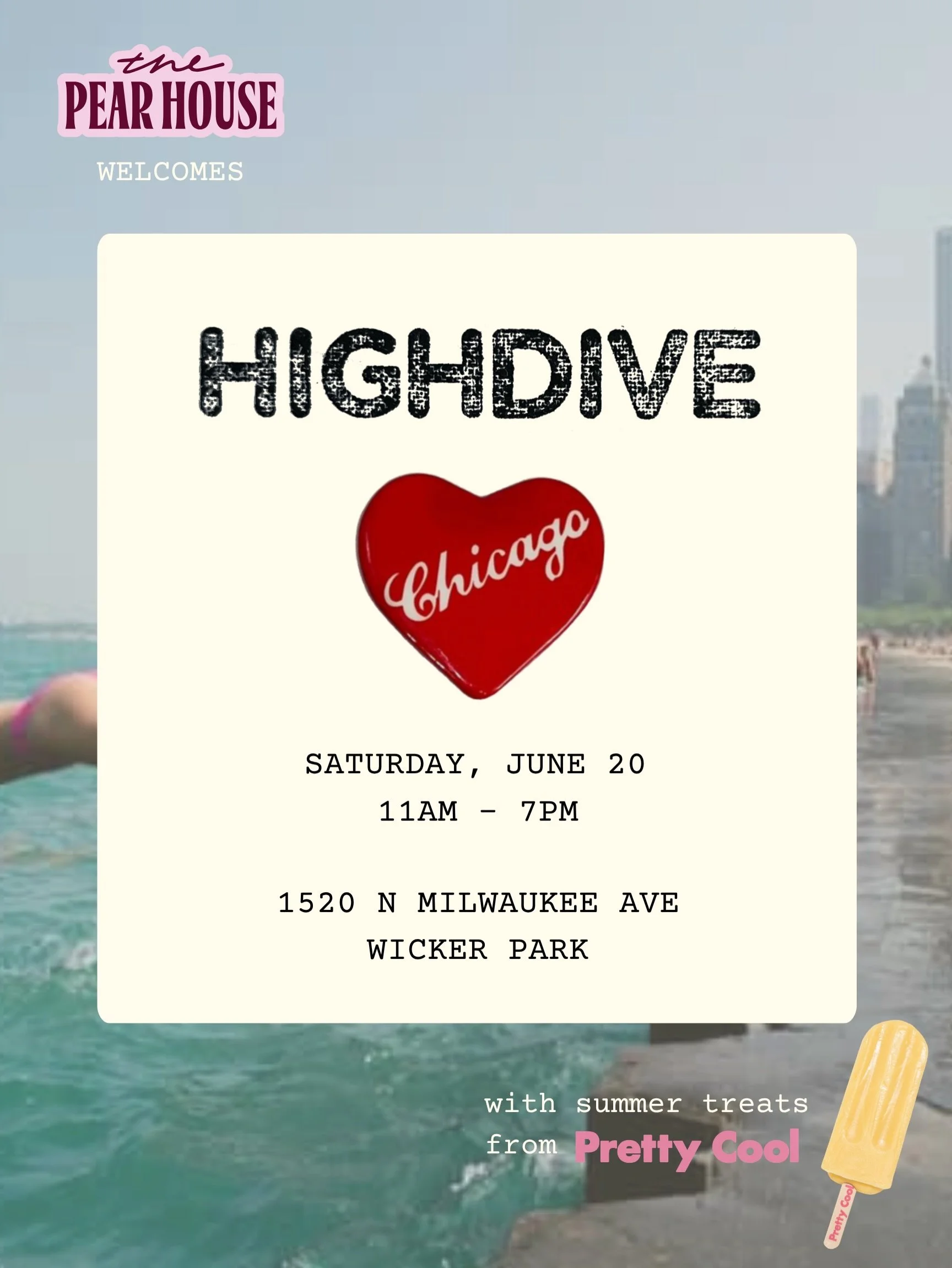 🚨 CALLING ALL CHICAGO CUTIES 🚨@highdivenyc will be popping up at Chicago&rsquo;s coolest new store @thepearhouse.shop for a one day shopping event on June 20th ☀️🍦 the forecast calls for a strong showing of accessories with mixed prints and a high