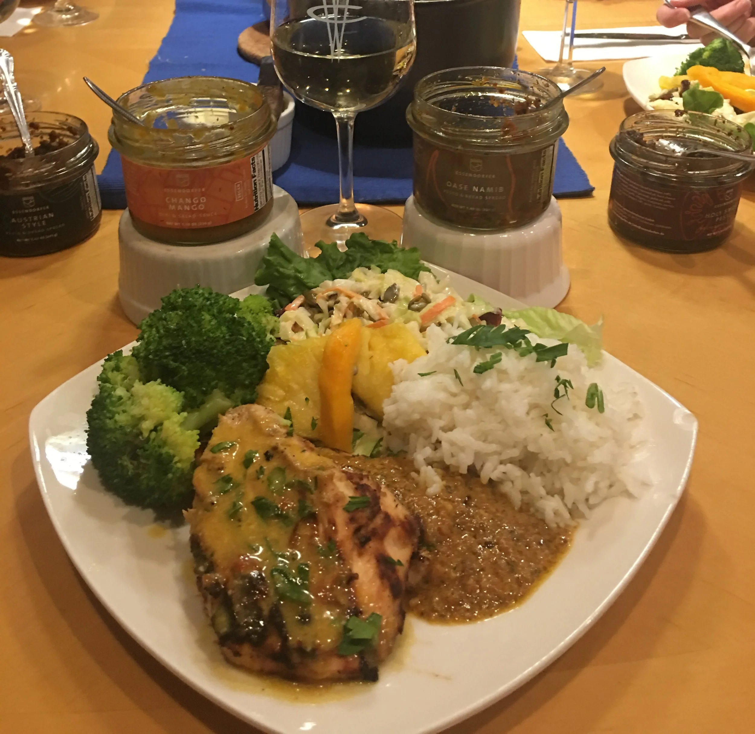 Chango Mango Chicken - Grilled Chicken Breasts with Coconut Milk and Essendorfer's Chango Mango Sauce Oase Namib Chicken - Grilled Chicken Breasts with Coconut Milk and Essendorfer's Oase Namib Pesto