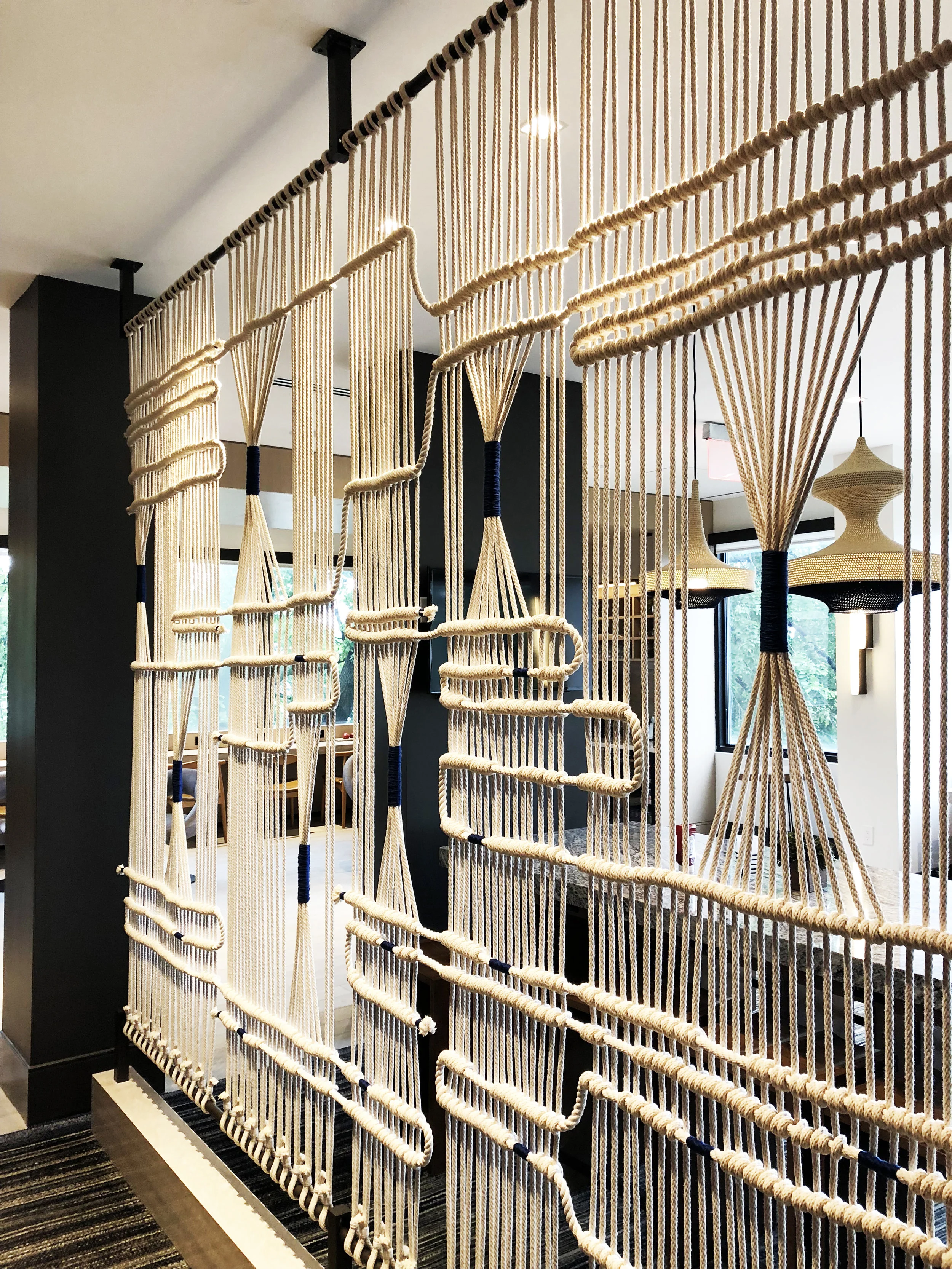 Marriott La Guardia NYC Hand Woven Ropes Wall in collaboration with Krause & Sawyer