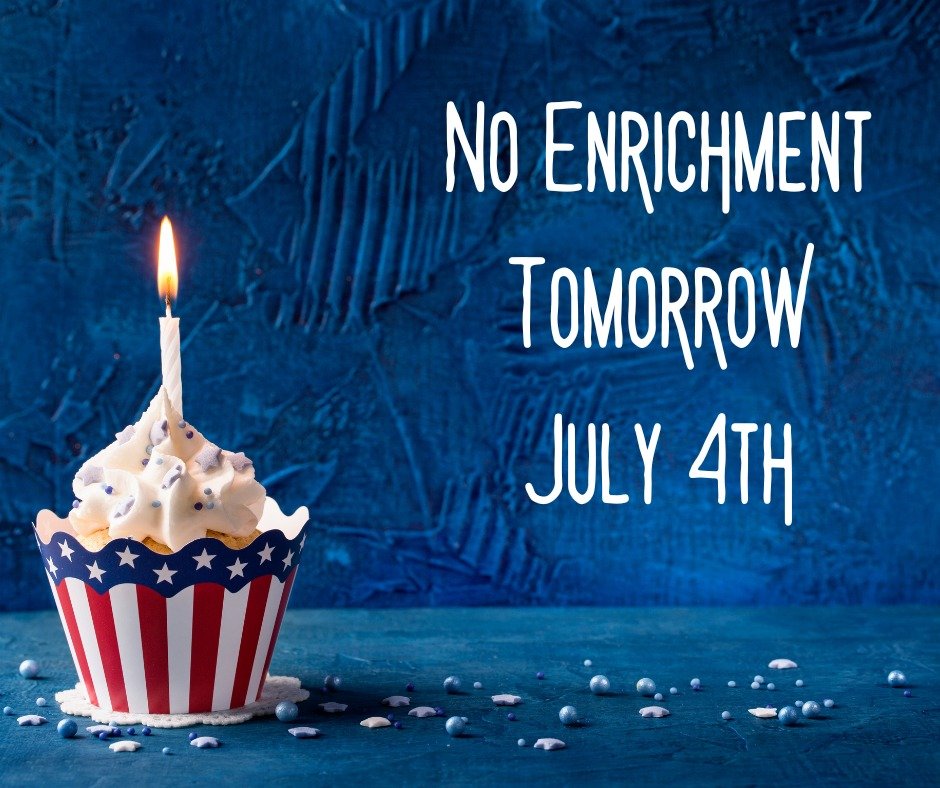 Just a friendly reminder- there will be NO CANINE ENRICHMENT CAMP Friday, July 4th. We will see you all Monday! 🎇
