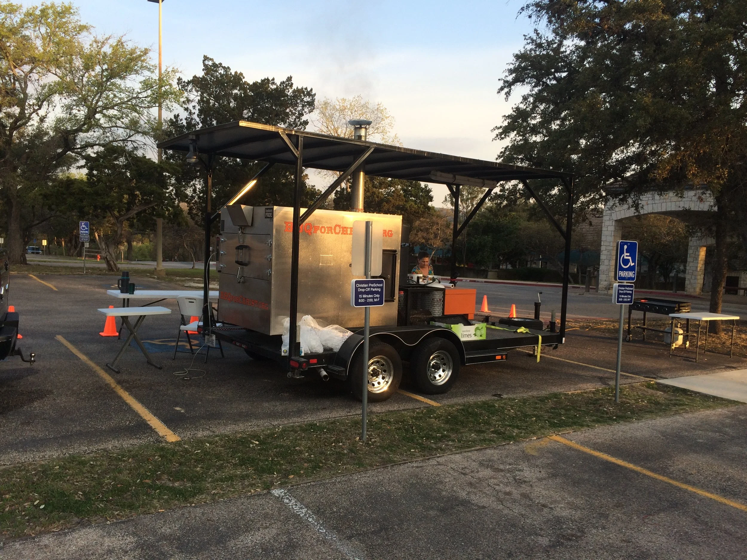 Sunset at River Bend Church.  Pit holds 500 pounds of pork shoulder (pulled pork). 
