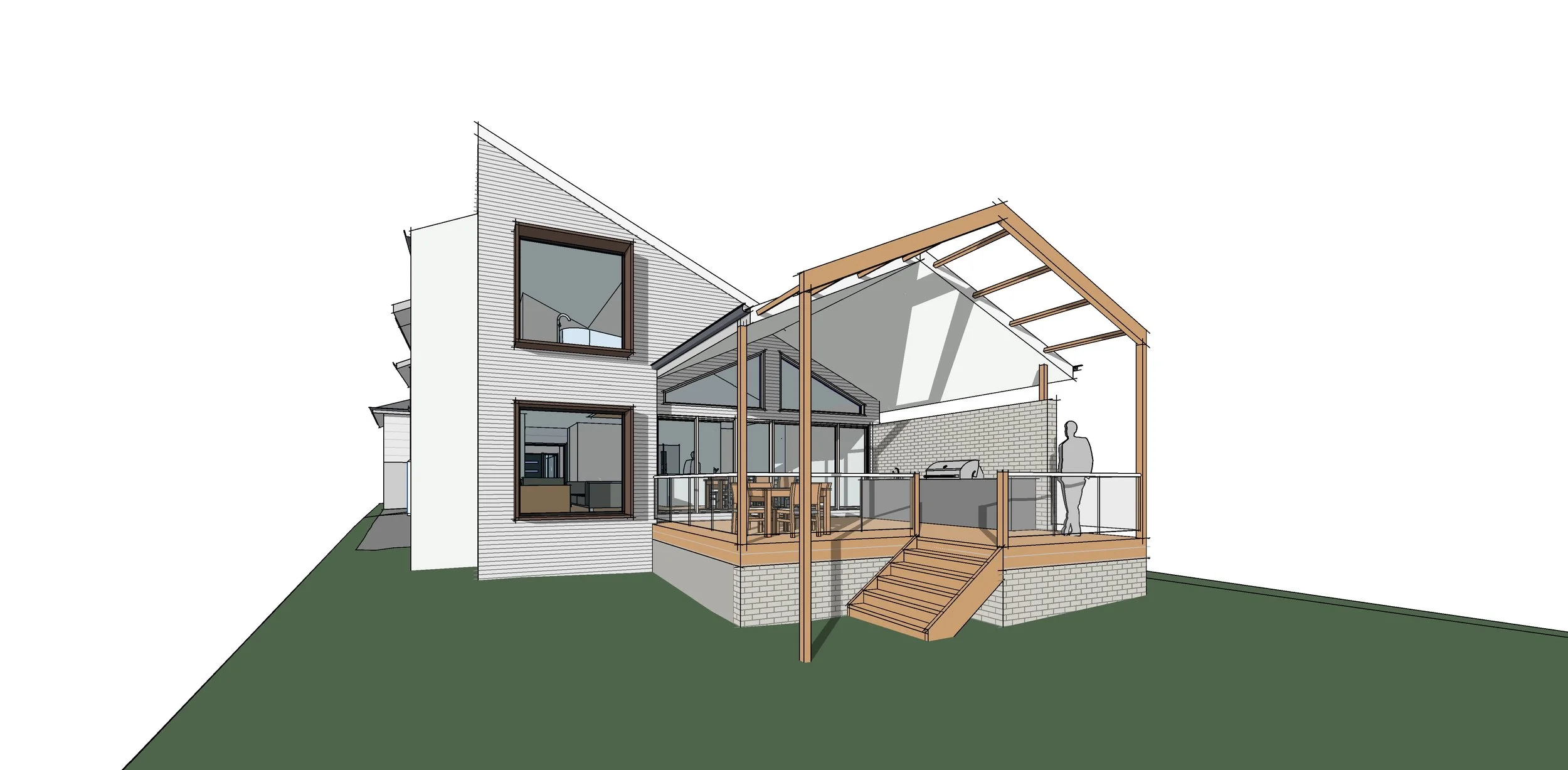 Alterations & Additions We understand that not every development starts with a blank piece of paper. Working with an existing house and designing a practical alteration and/or addition is as satisfying as designing a new build. This type of development requires a thorough building knowledge and a lot of creative thinking to marry the old and the new. The above is a rear addition to a 50+ year old house in Oak Flats. The house backs onto Lake Illawarra and provided an opportunity to tidy up an old half finished addition and create something new and fresh. Being so close to the lake I wanted to make the addition a little like a sailing boat floating along the lake. Luckily, the client was very happy with the result.