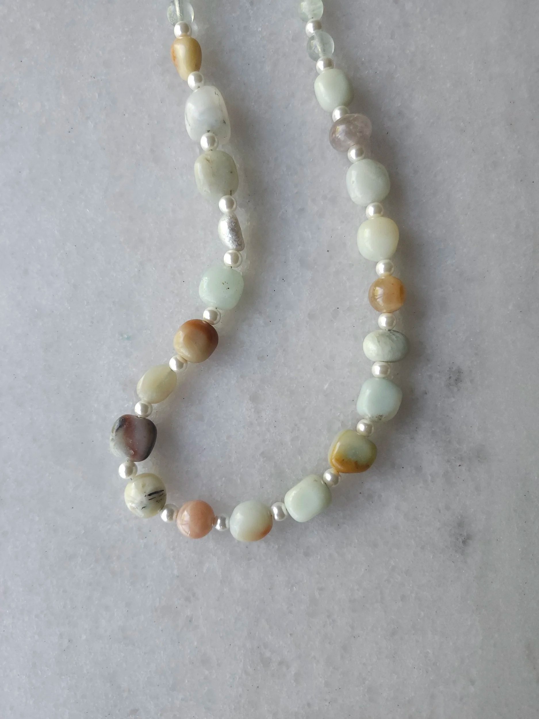 Hand beaded Amazonite, Pearl and mixed gemstone necklace