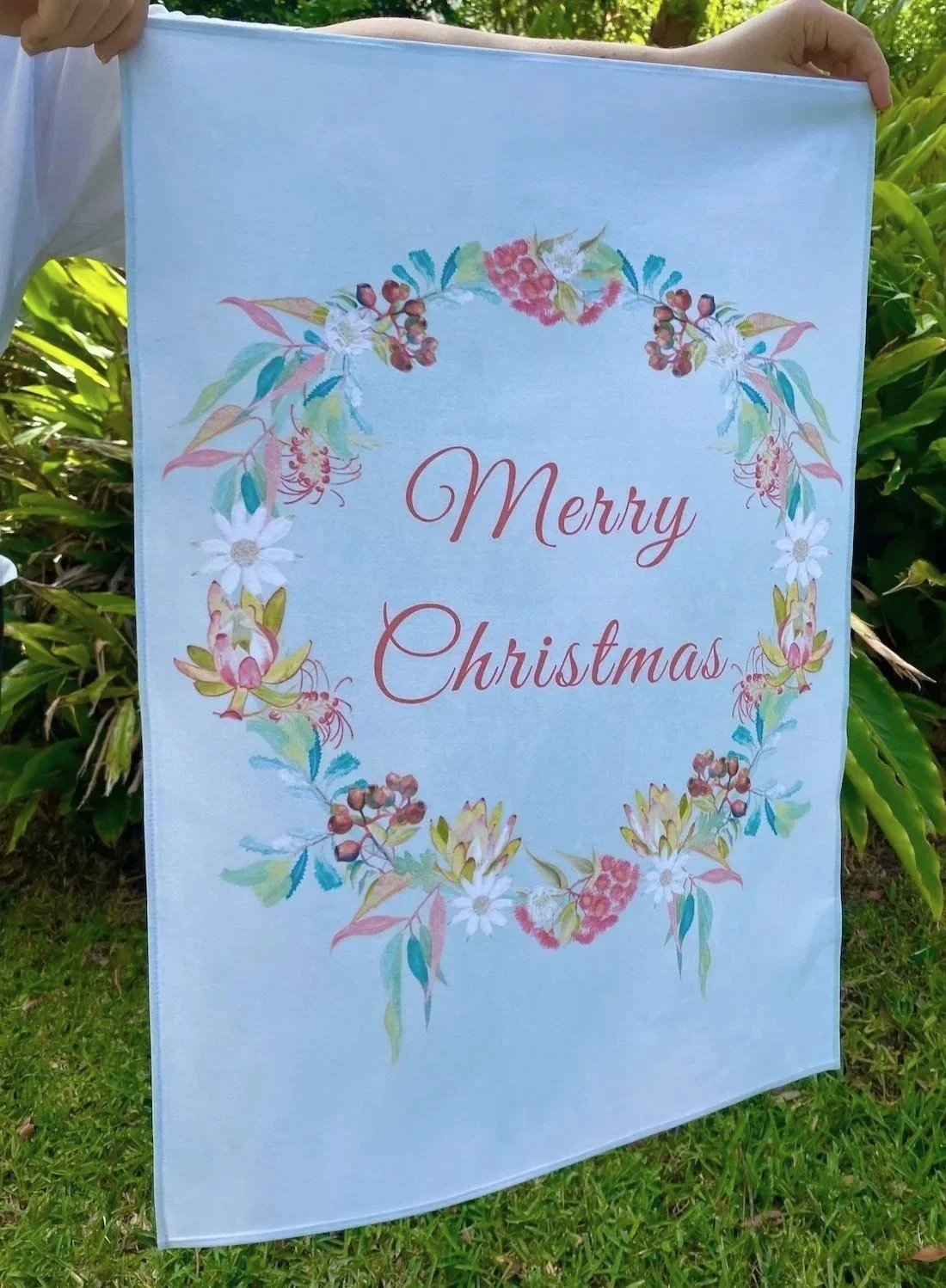 Australian Floral Wreath Christmas Tea Towel Sancha Prowse Designs.jpg