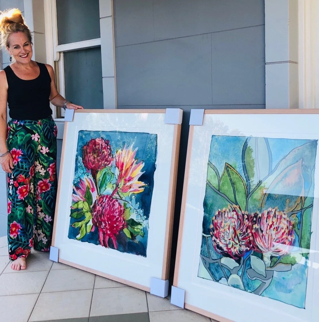 Two framed Fine Art Giclee Australian flowers prints by Sancha Prowse
