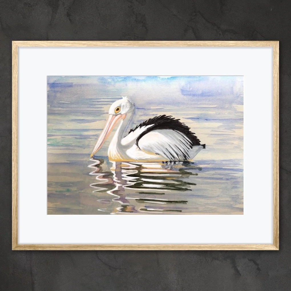 Tranquility Fine Art Giclee Print by Sancha Prowse featuring a watercolour Pelican