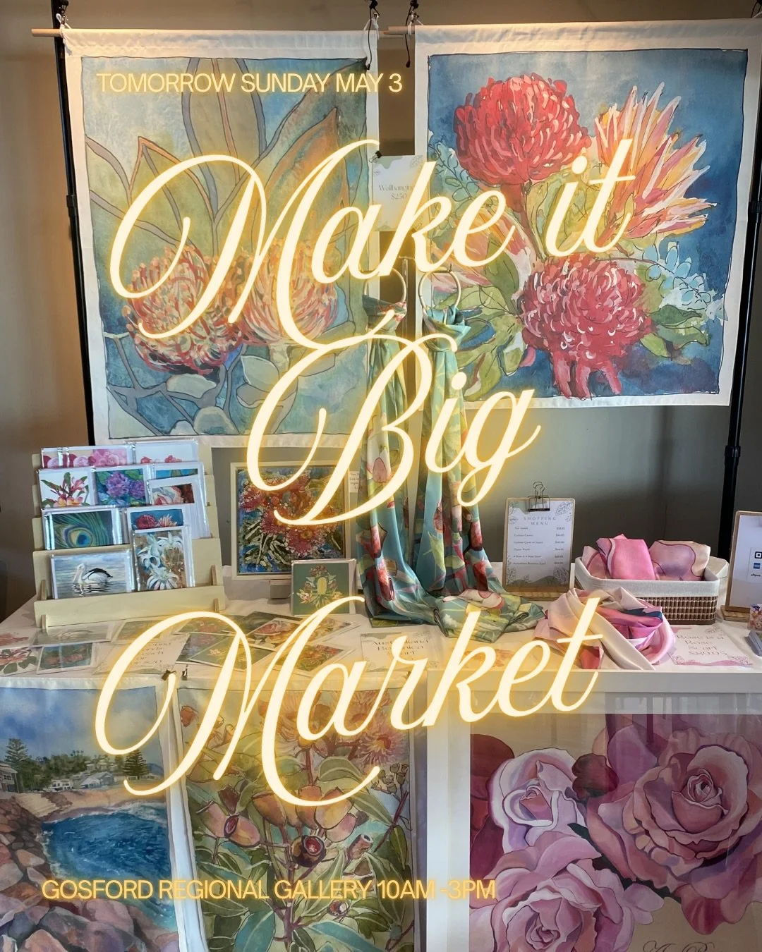Happening tomorrow - 
Make it Big Markets 🎪

Brand New Designs just in time for Mothers Day!

10am -3pm @gosfordgallery 

Come &amp; say hi 👋 🥰