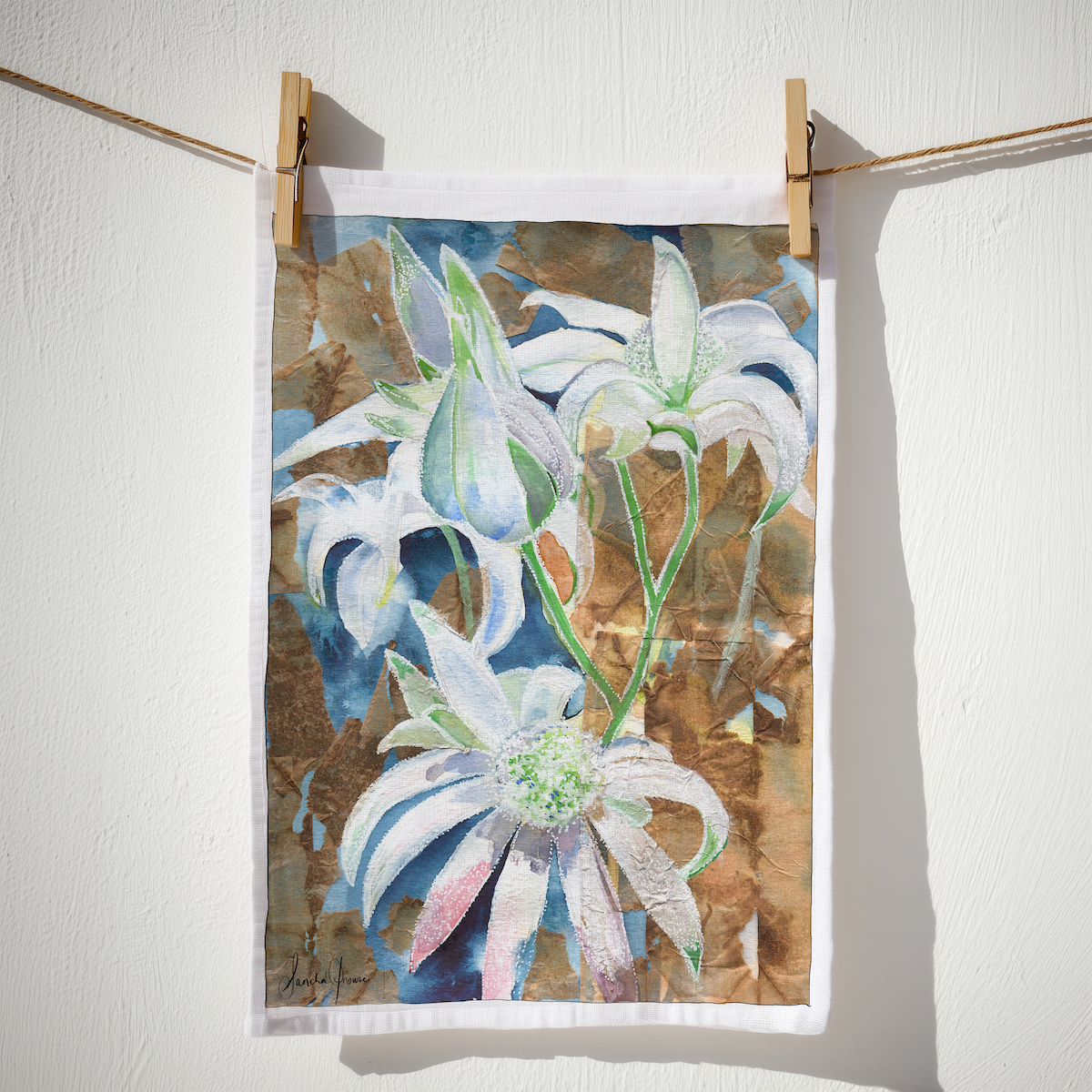 'Ethereal Beauty' Flannel Flower Tea Towel