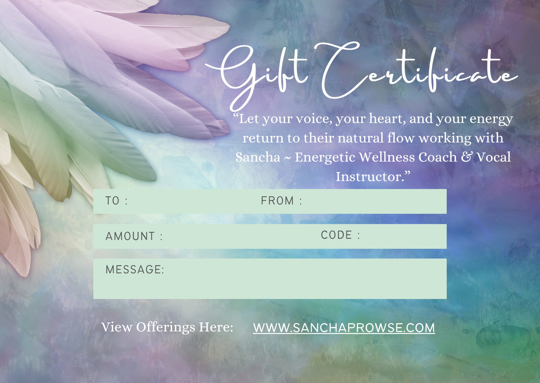 Vocal & Energetic Sessions Gift Card