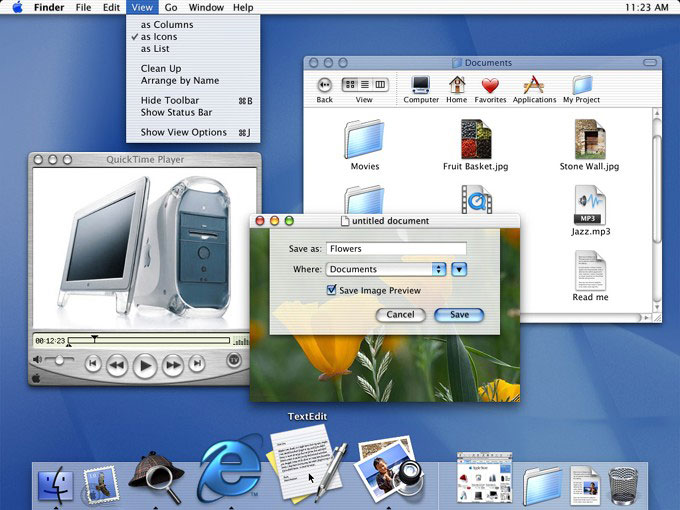 The original Mac OS X 10.0 reflected the translucent plastics of early 2000's Macs.