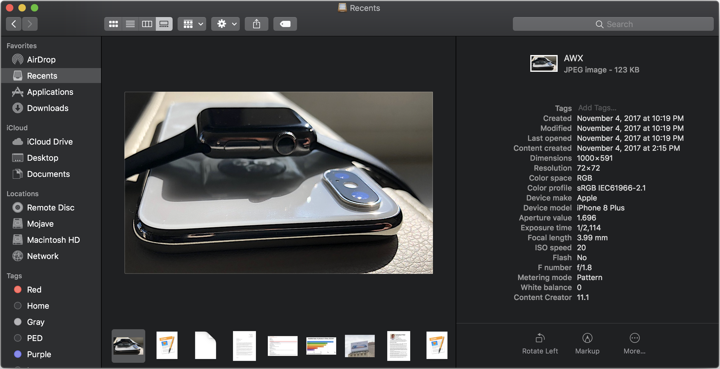 The Finder's enhanced Preview pane in Gallery view presents more technical metadata, and Quick Action buttons.
