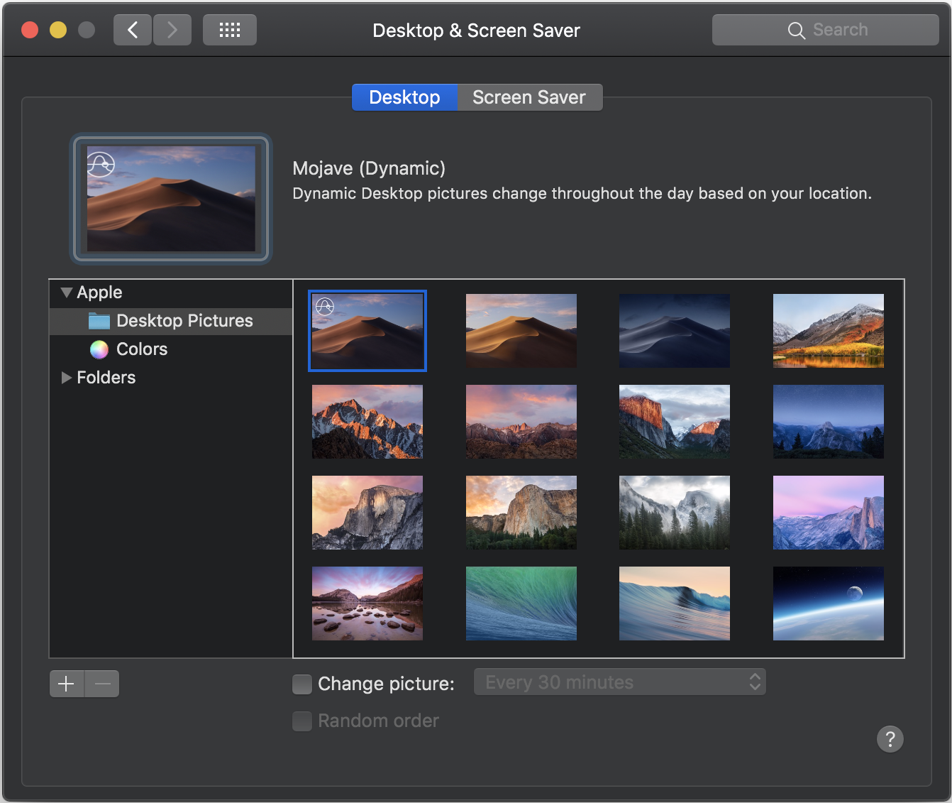 Dynamic Desktop pictures change throughout the day, reflecting your local time.
