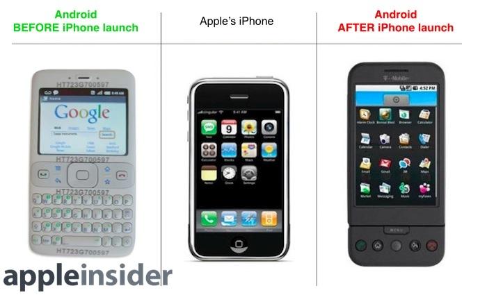 After iPhone, Google's Android did try to launch original ideas—like the HTC G1's trackball—each of which was later incrementally stripped away to look more like an iPhone