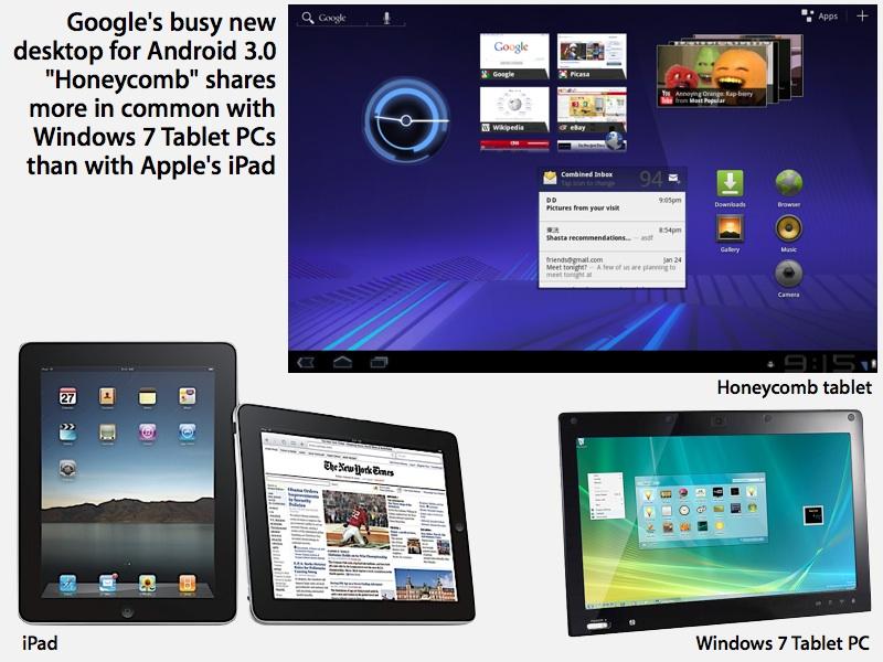 Google targeted Android 3.0 Honeycomb at iPad, although it attempted to create an original product