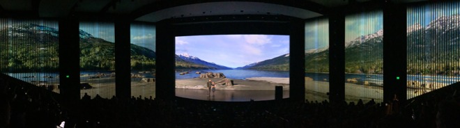 Apple turned the walls of the Steve Jobs Theater into a wrap-around lake of projected video