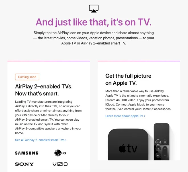 Apple positioned third party AirPlay 2 support as booster for Apple TV, not as a sales sacrifice