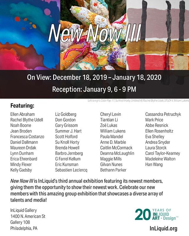 Very happy to announce that I am featured in @inliquidart&rsquo;s New Now show, on view until Jan 18th at their gallery! Please join me at the gallery reception on January 8th. 🥂

#inliquid #inliquidart #philadelphiastories #phillyart #artcollector 