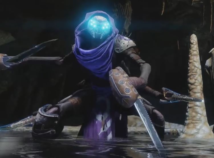 An uncloaked Fallen Marauder equipped with melee-only shock blades. I updated the stealth VFX of the Fallen for Destiny 2, creating the shipping stealth effect.