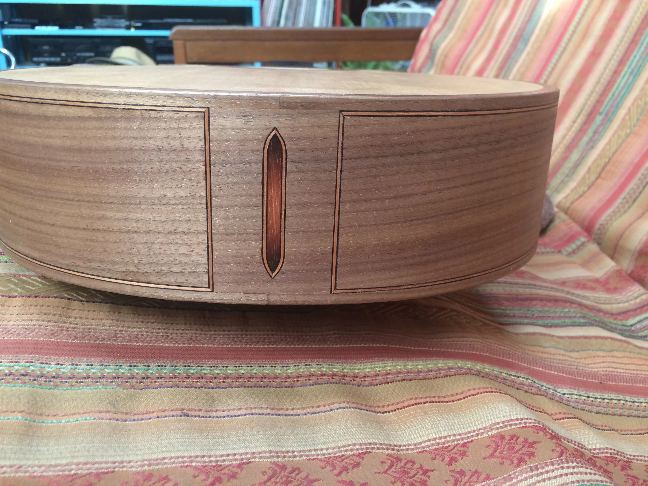 walnut and sand shaded Spanish cedar end graft inlay