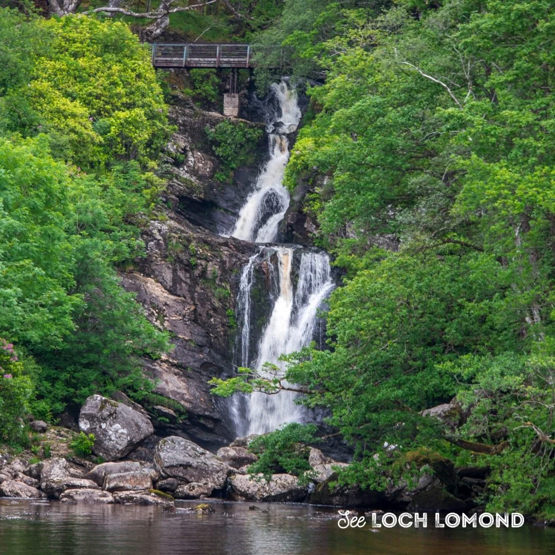 Two fine views from a @cruiselochlomond boat, the first is Arklet Falls at Inversnaid and the nearby cave where Rob Roy MacGregor is said to have hidden when evading government troops in the early 18th century. After falling out with the Duke of Mont