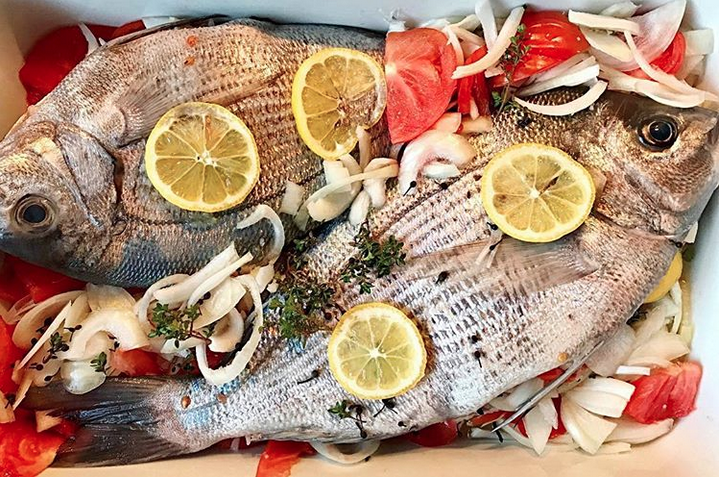 Whole baked island-style fish
