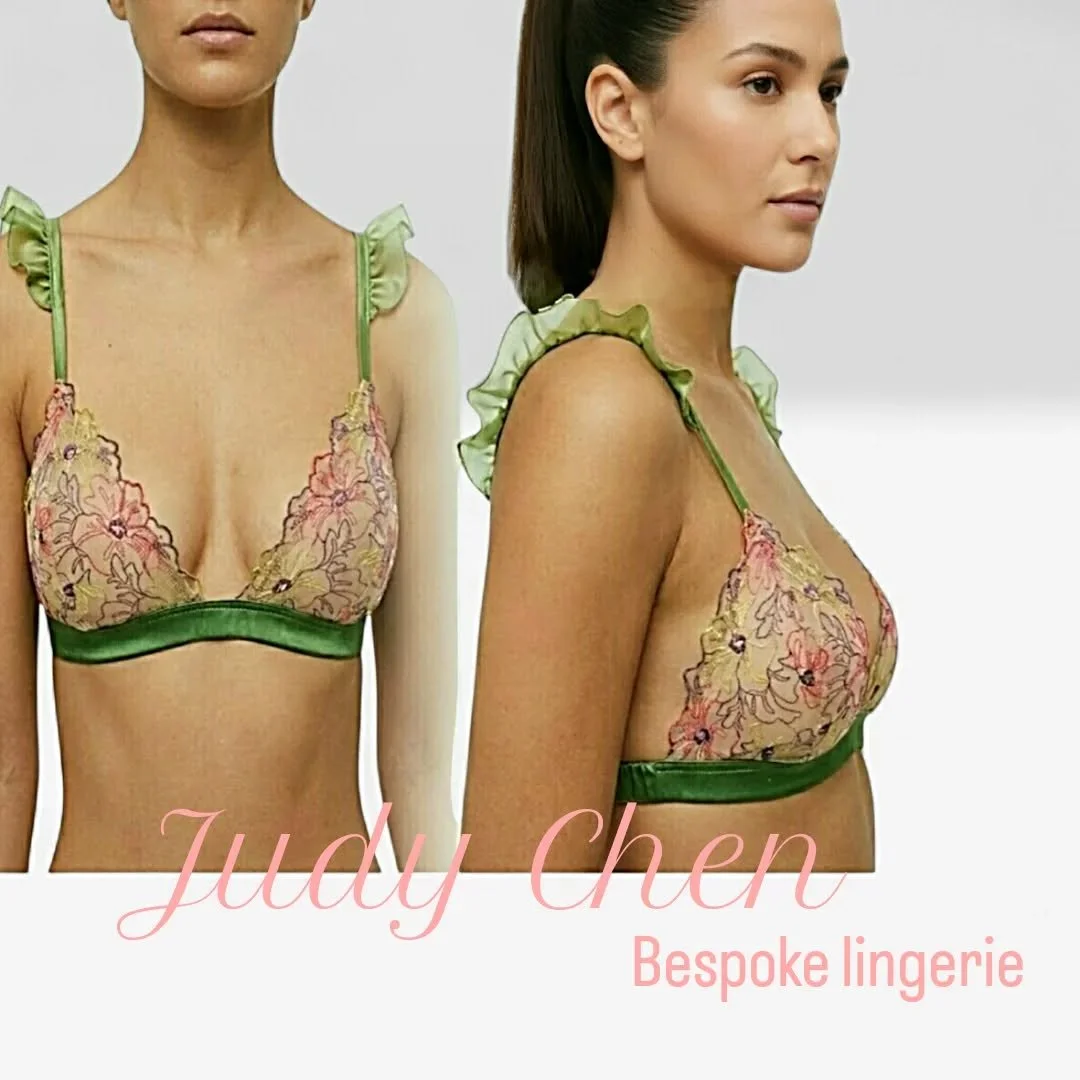 "Soft florals, bold ruffles, and that pop of green silk satin? Yes please. 😍
This bralette isn&rsquo;t just pretty &mdash; it&rsquo;s made for the woman who wants comfort AND confidence in every layer.
Which detail is your favorite: the embroid