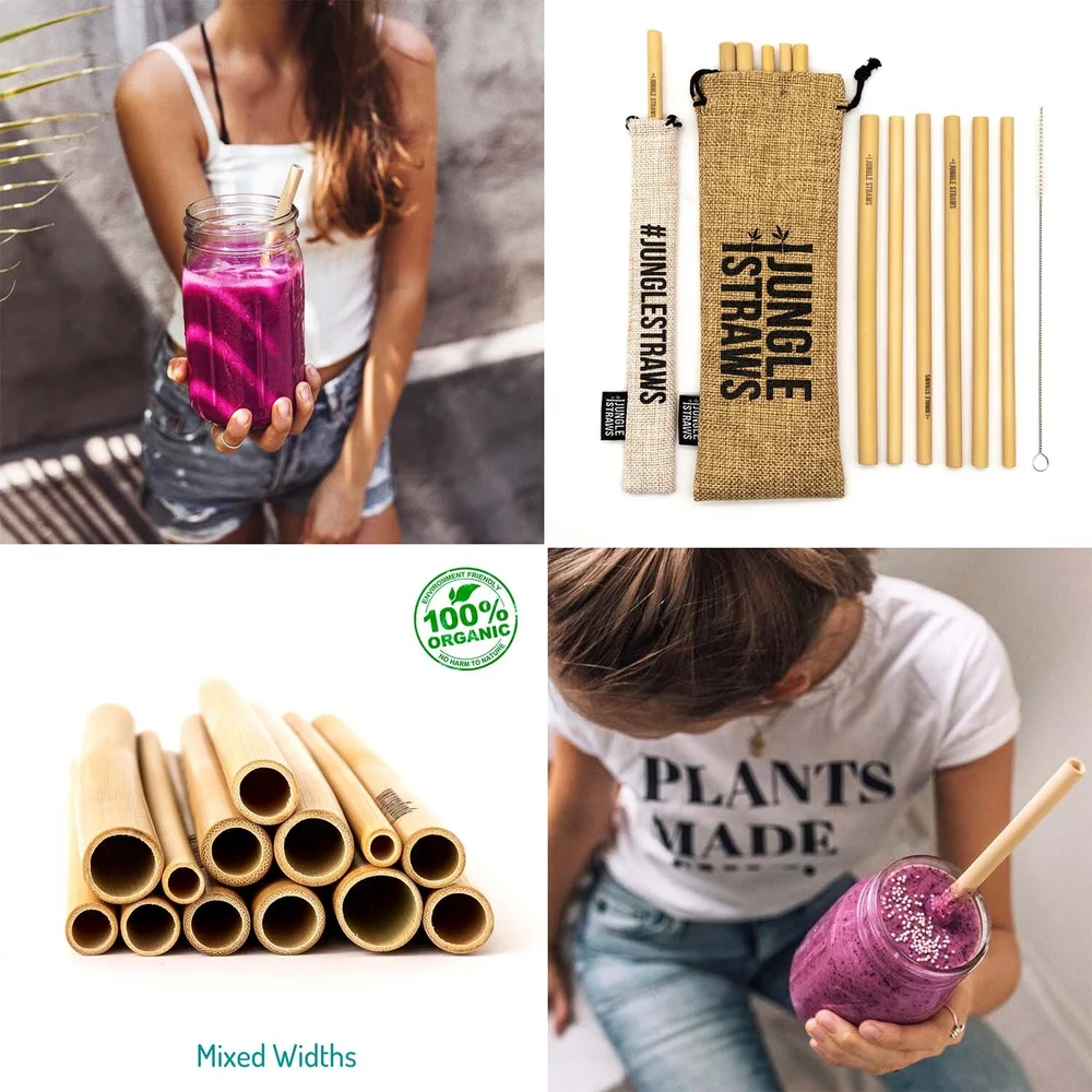BRIGHTFUFU 1Set Reusable Bamboo Drinking Straws With Cleaning Brush For Decoration 20X0.8X0.8In