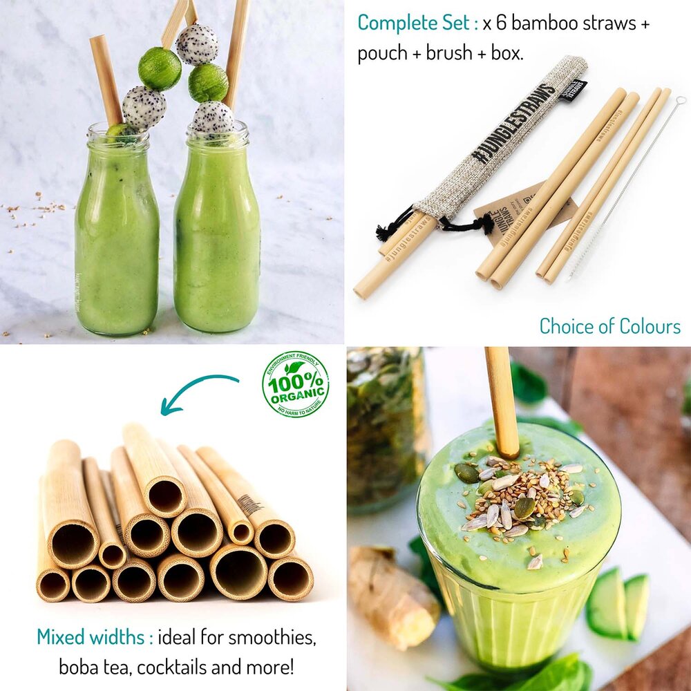 Download Bamboo Straws Set Of 6 Coloured Straw Pouch Jungle Straws