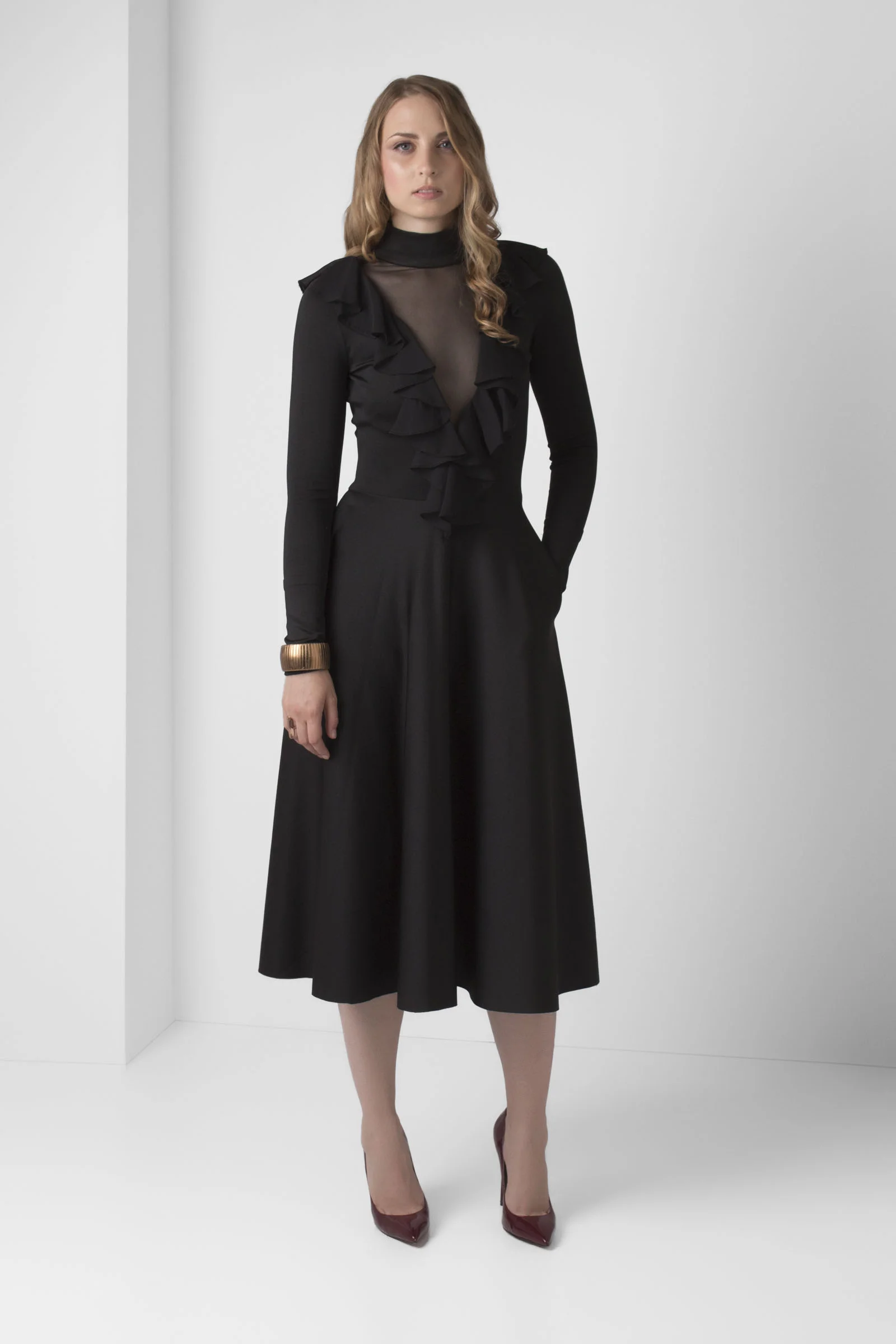PacoRogiene_NYC_Black_Long_Sleeve_Fit_and_Flare_Dress__Frontview_Ecom_2018_Colored_Expressions_Collection.jpg