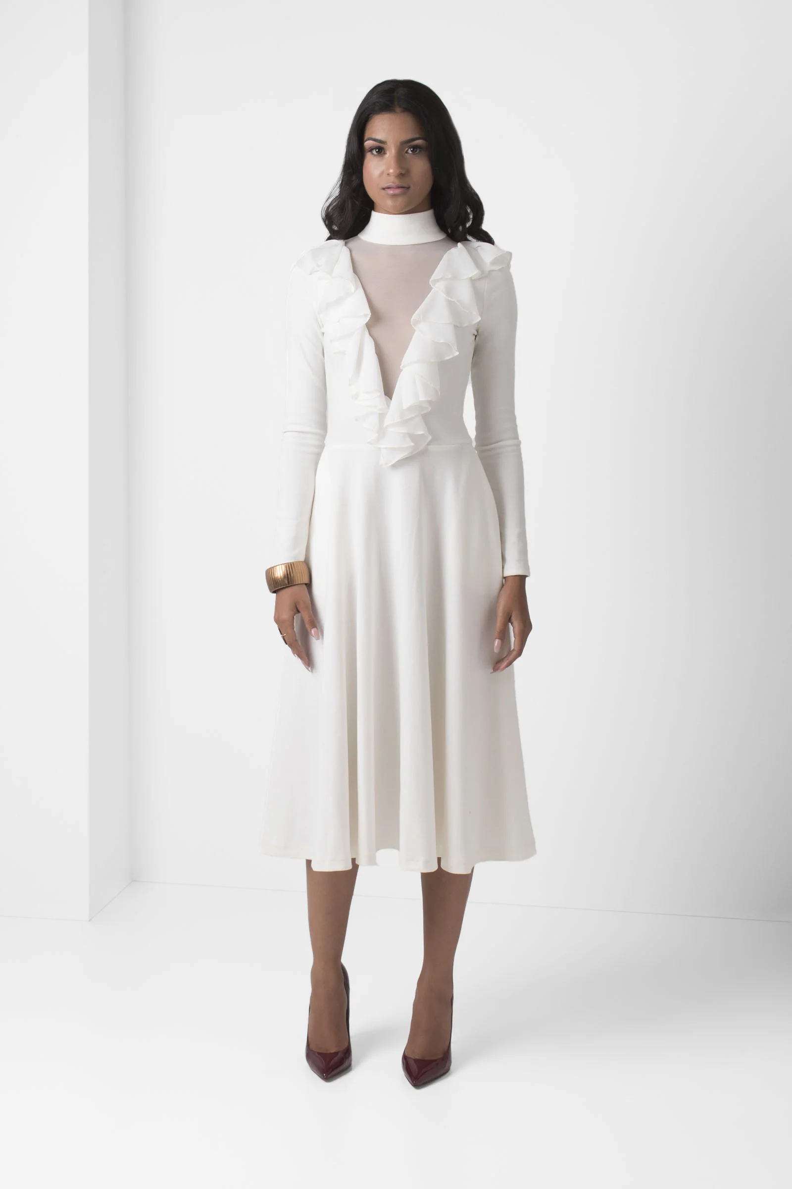 PacoRogiene_NYC_Off_White_Long_Sleeve_Fit_and_Flare_Dress__Frontview_Ecom_2018_Colored_Expressions_Collection.jpg