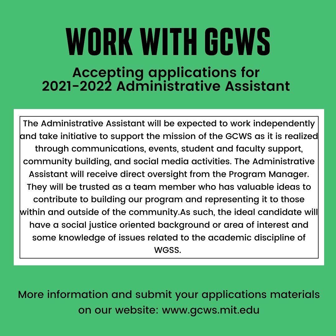 It is still summer but we are looking for a new team member to join us this fall semester! GCWS is looking for a PT Administrative Assistant for the 2021-2022 academic year. This position will support our communication and social media efforts and of
