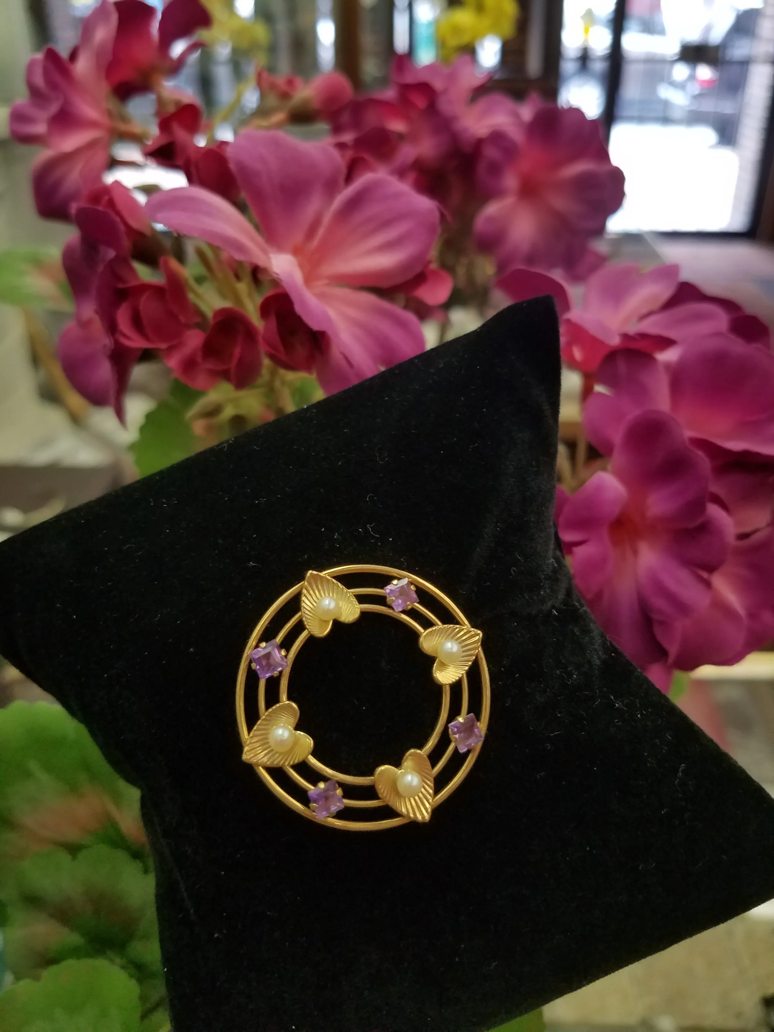 Gold and Amethyst Brooch