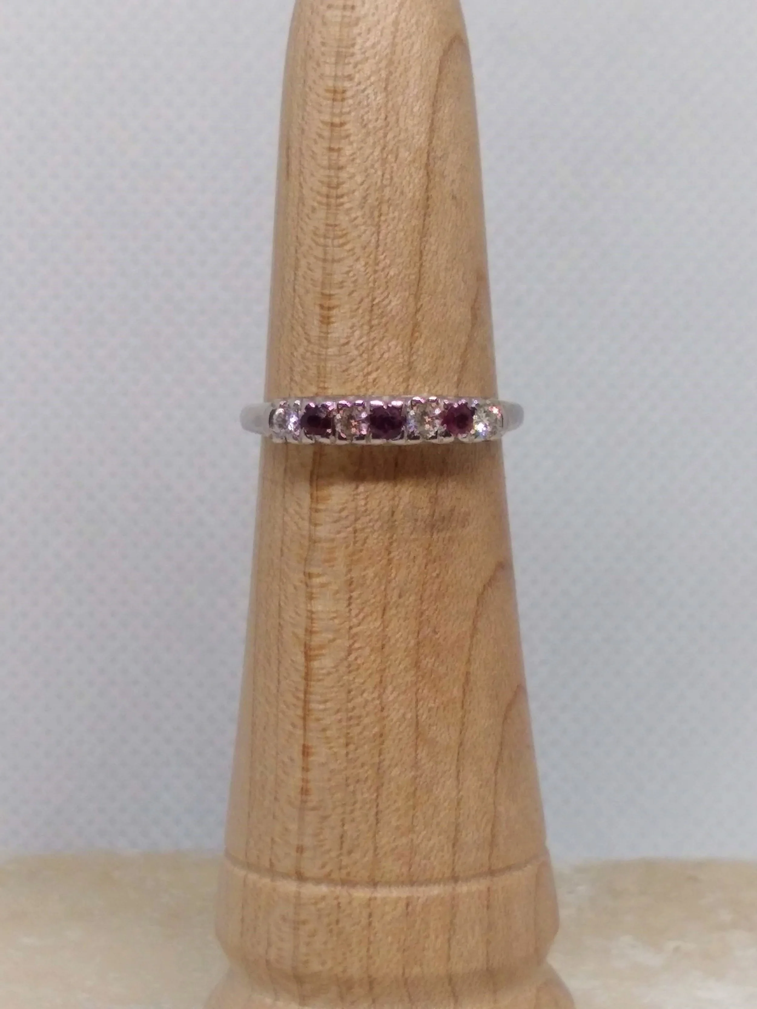 Vintage, 14k white gold, diamond and rudy band.