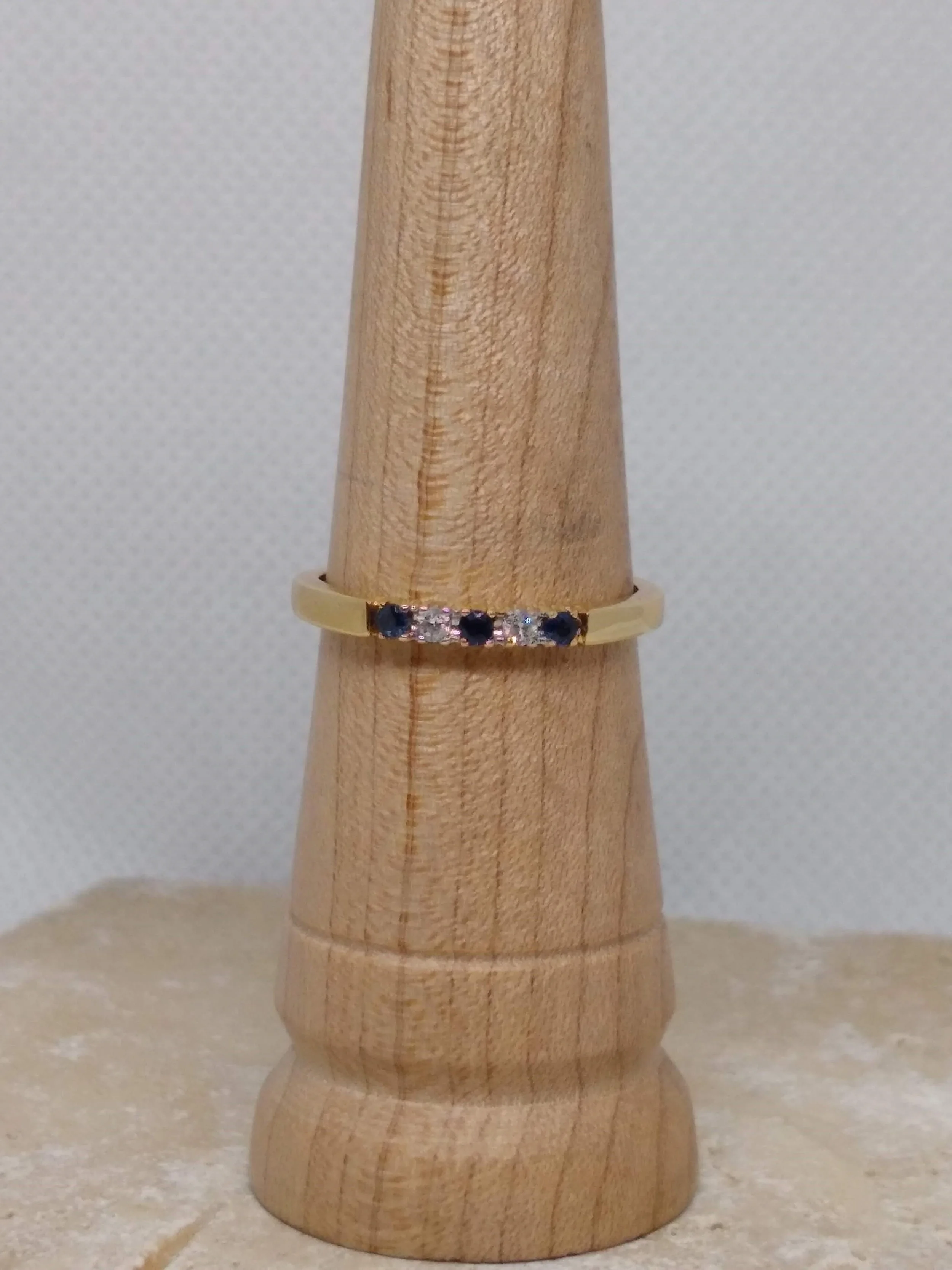 Vintage 14k, yellow gold, sapphire and diamond band.