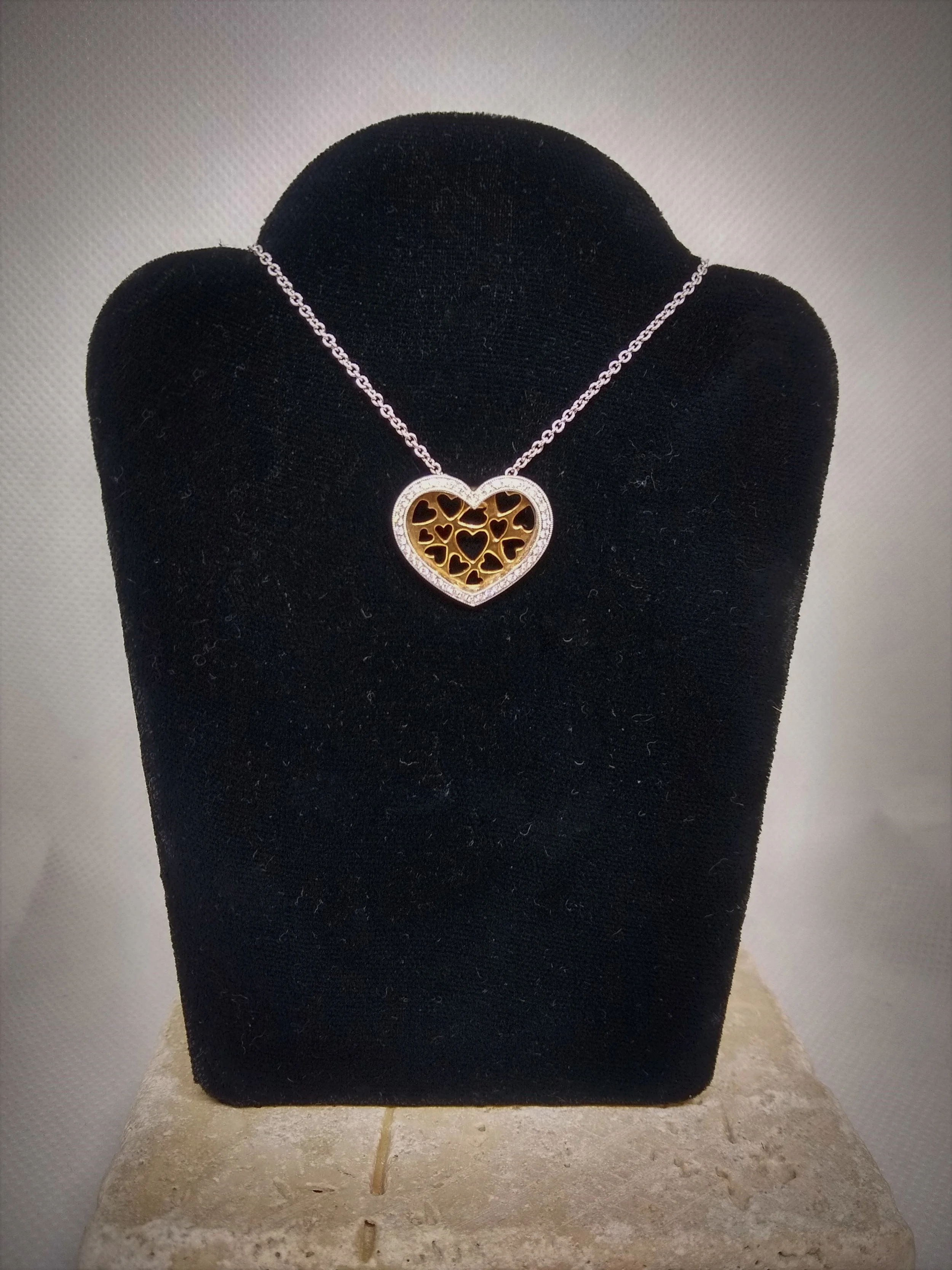 14K Two Tone Diamond Heart Pendant.