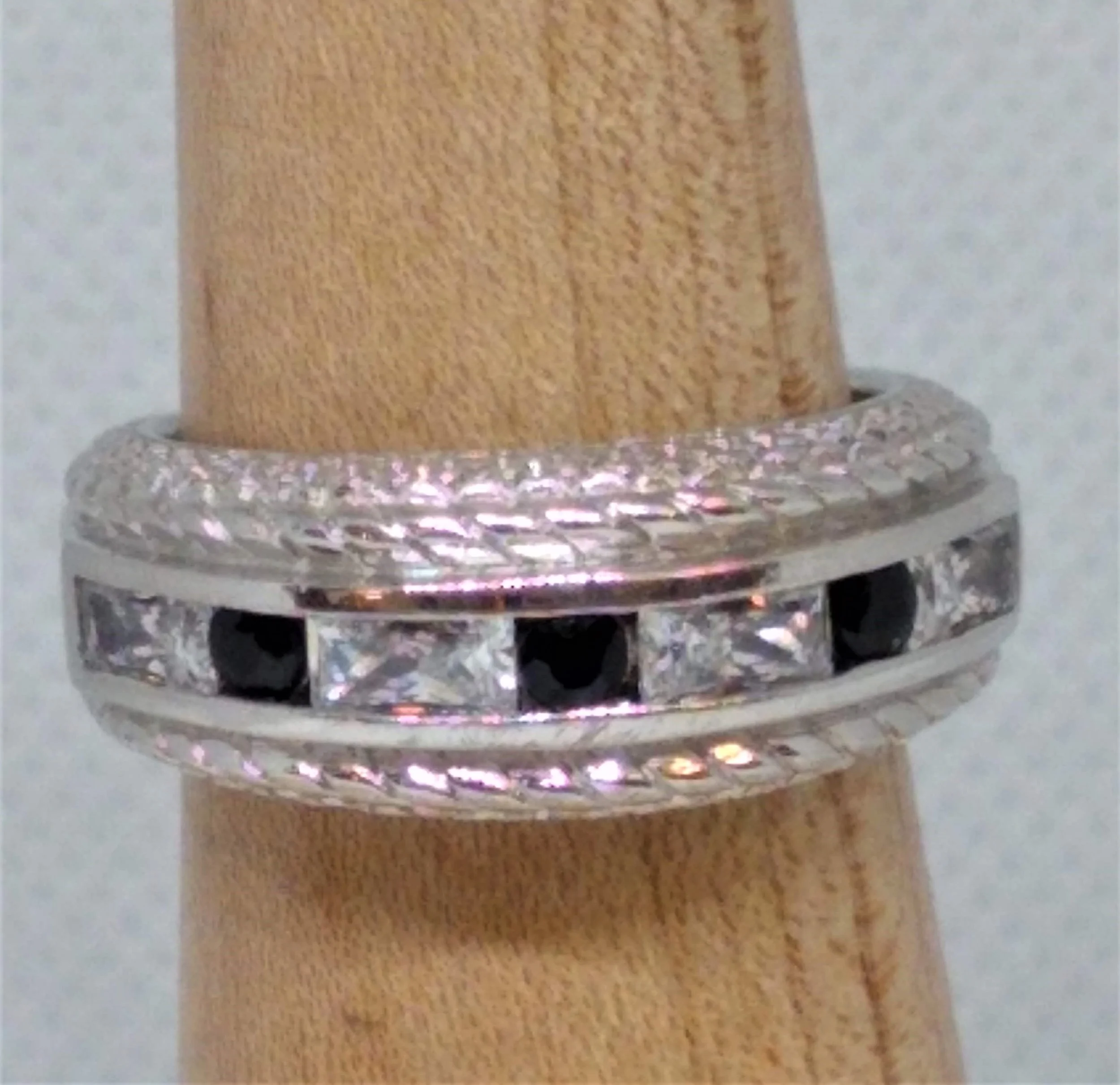 Judith Ripka Sterling Silver Diamonique and Sapphire Band. Size 7 ( Retired)