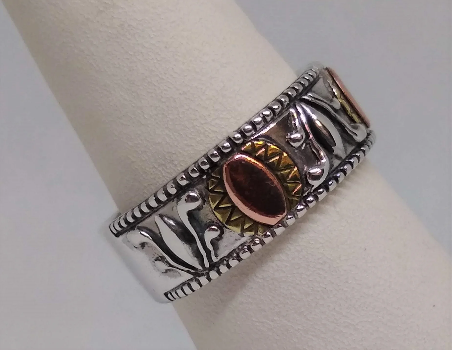 Signed Carolyn Pollack Sterling Silver Ring accented with Copper and Brass. Size 9