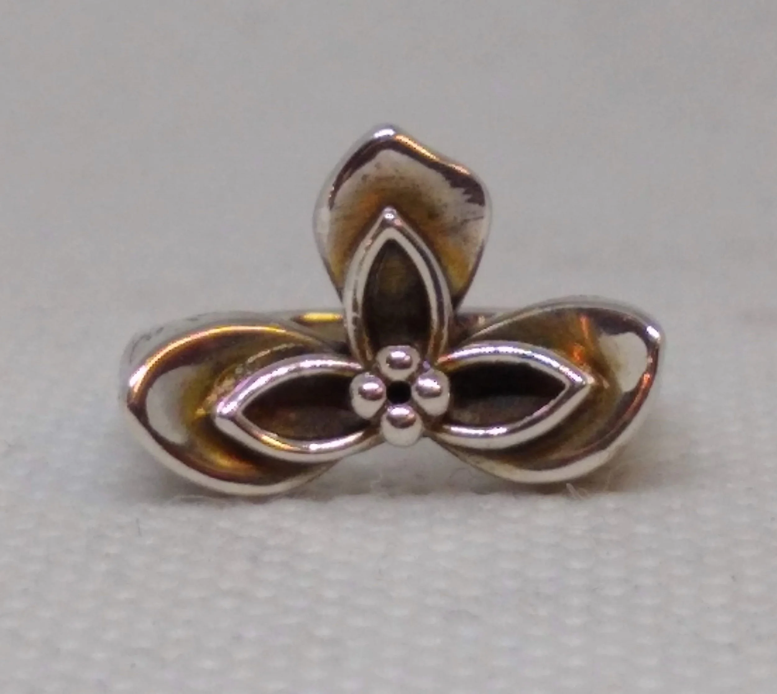 Signed Ai ( Aileen Lampman ) Sterling Silver Floral Design Ring in a size 4.25