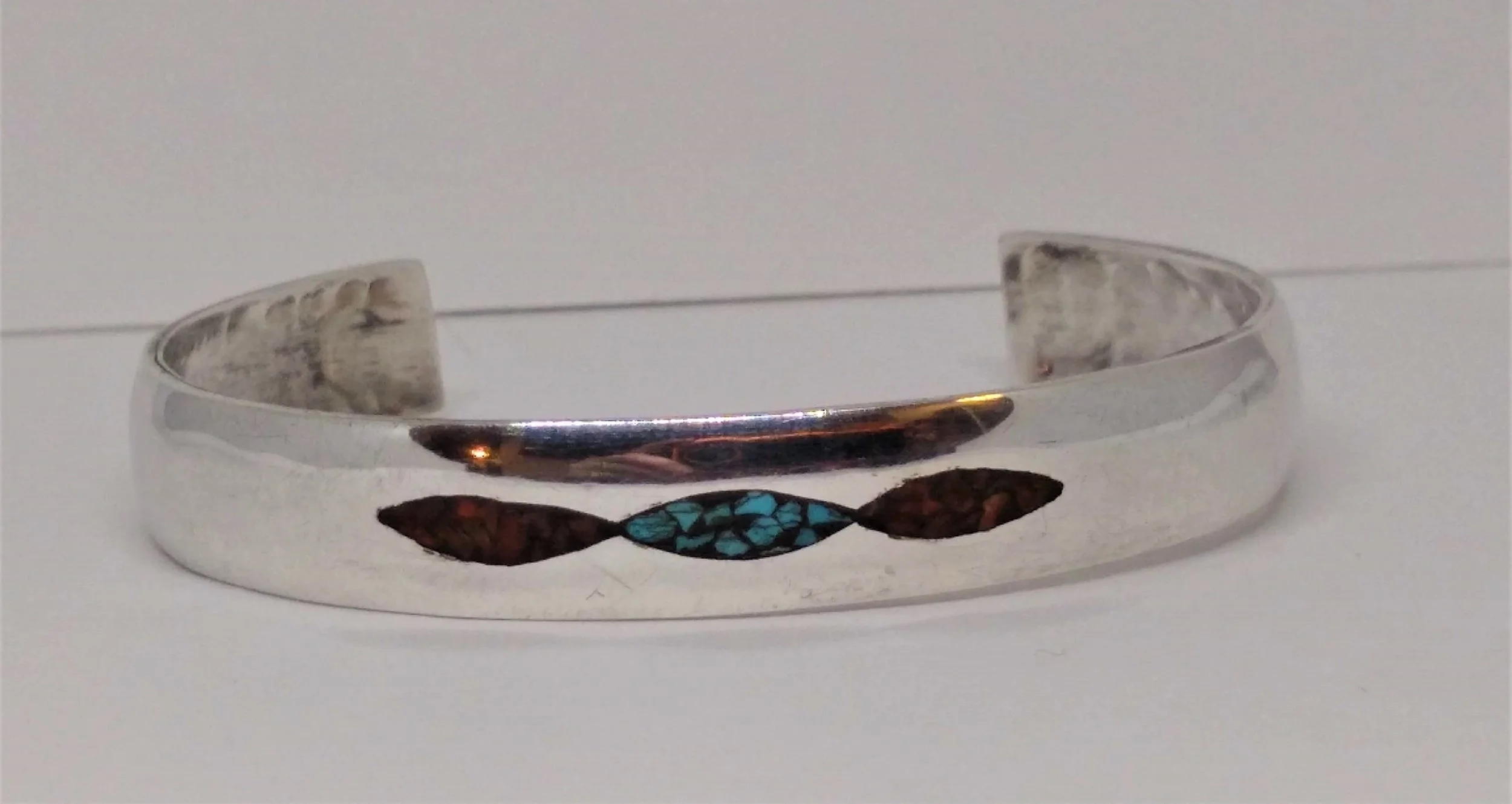 Navajo Charlie John, Vintage, Sterling Silver, Overlay, Simple Cuff Bracelet.
