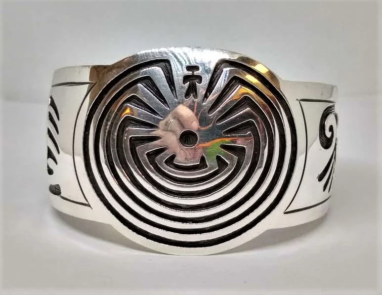 Vintage, Signed HOB, Mexico, 925, Wide Cuff Bracelet with a deep carved design.