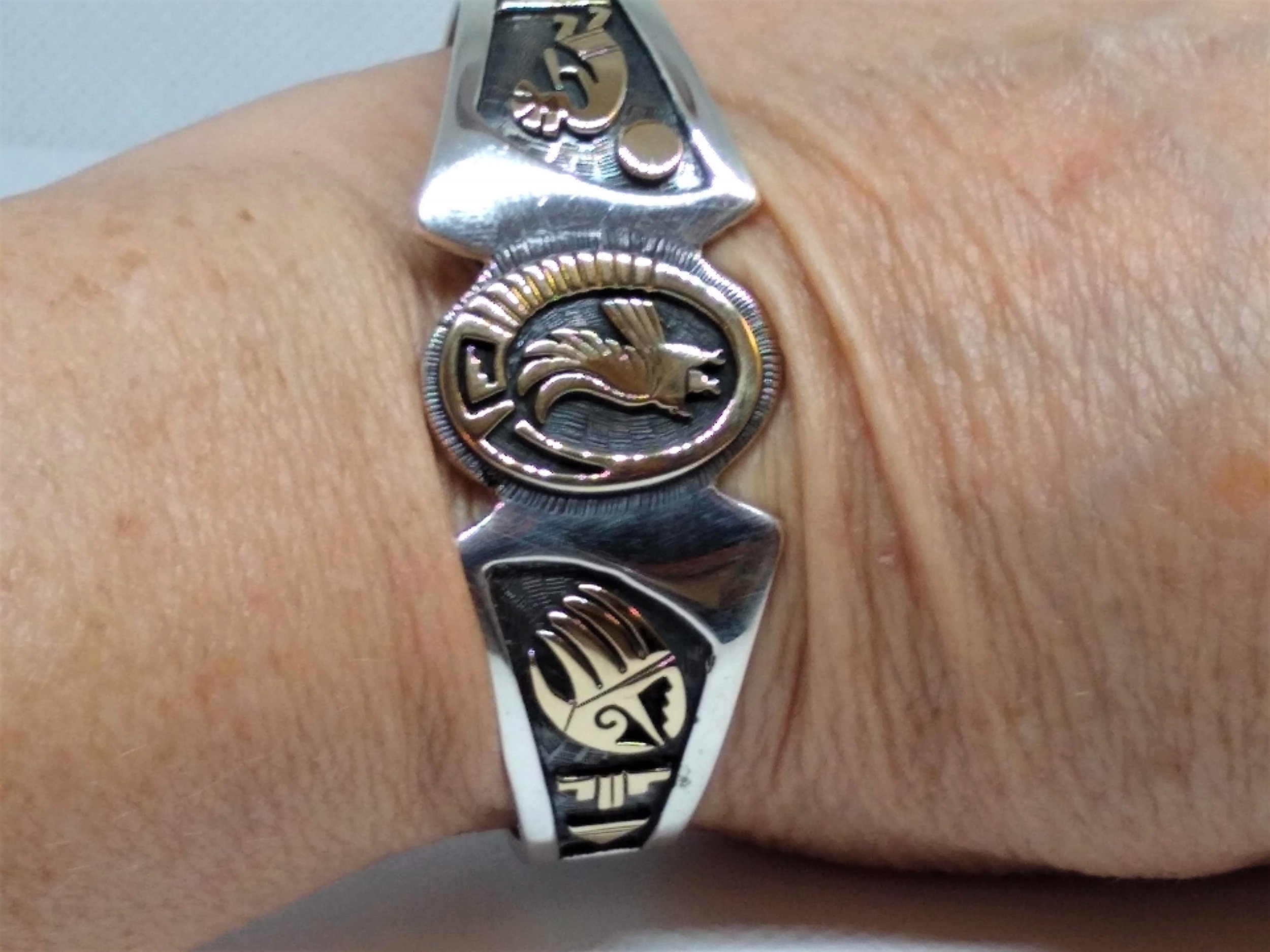Signed Mark Yazzie, Navajo, Sterling Silver Cuff with 14K Yellow 