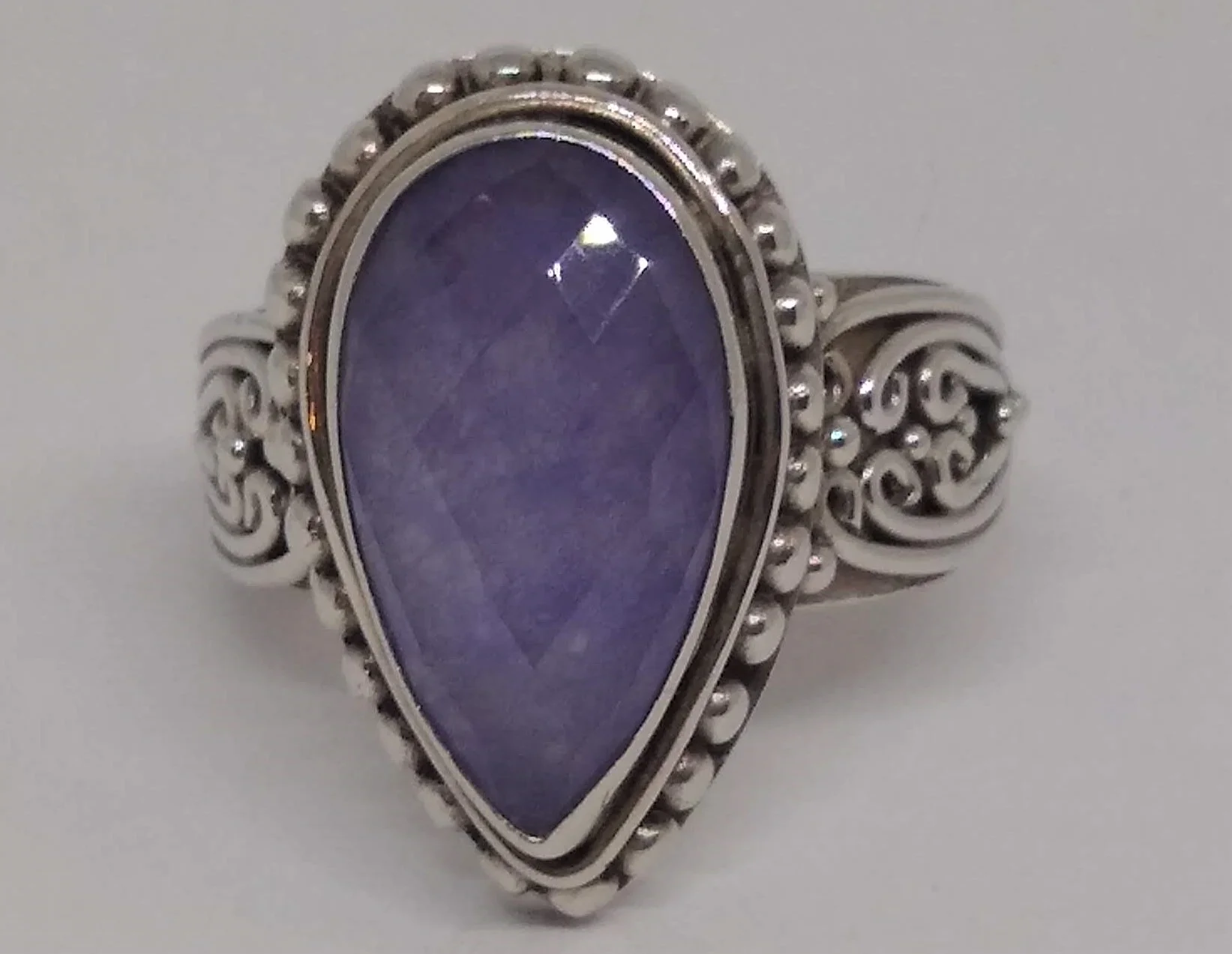 Signed SUARTI BA BALI STERLING SILVER 925 INDONESIA PEAR Shape AMETHYST RING