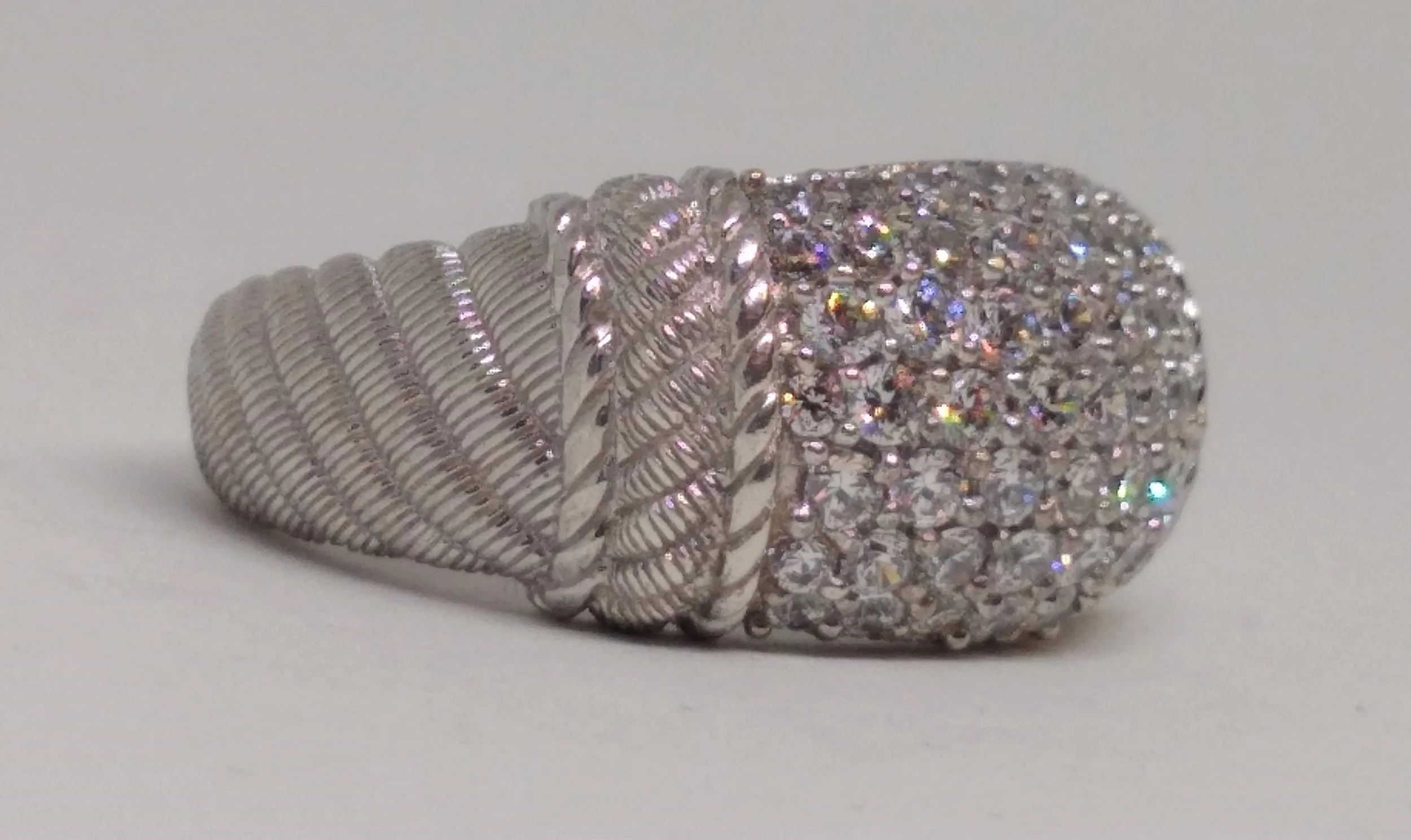 Judith Ripka Sterling Silver Pave Diamonique Stone Band with rope accents.