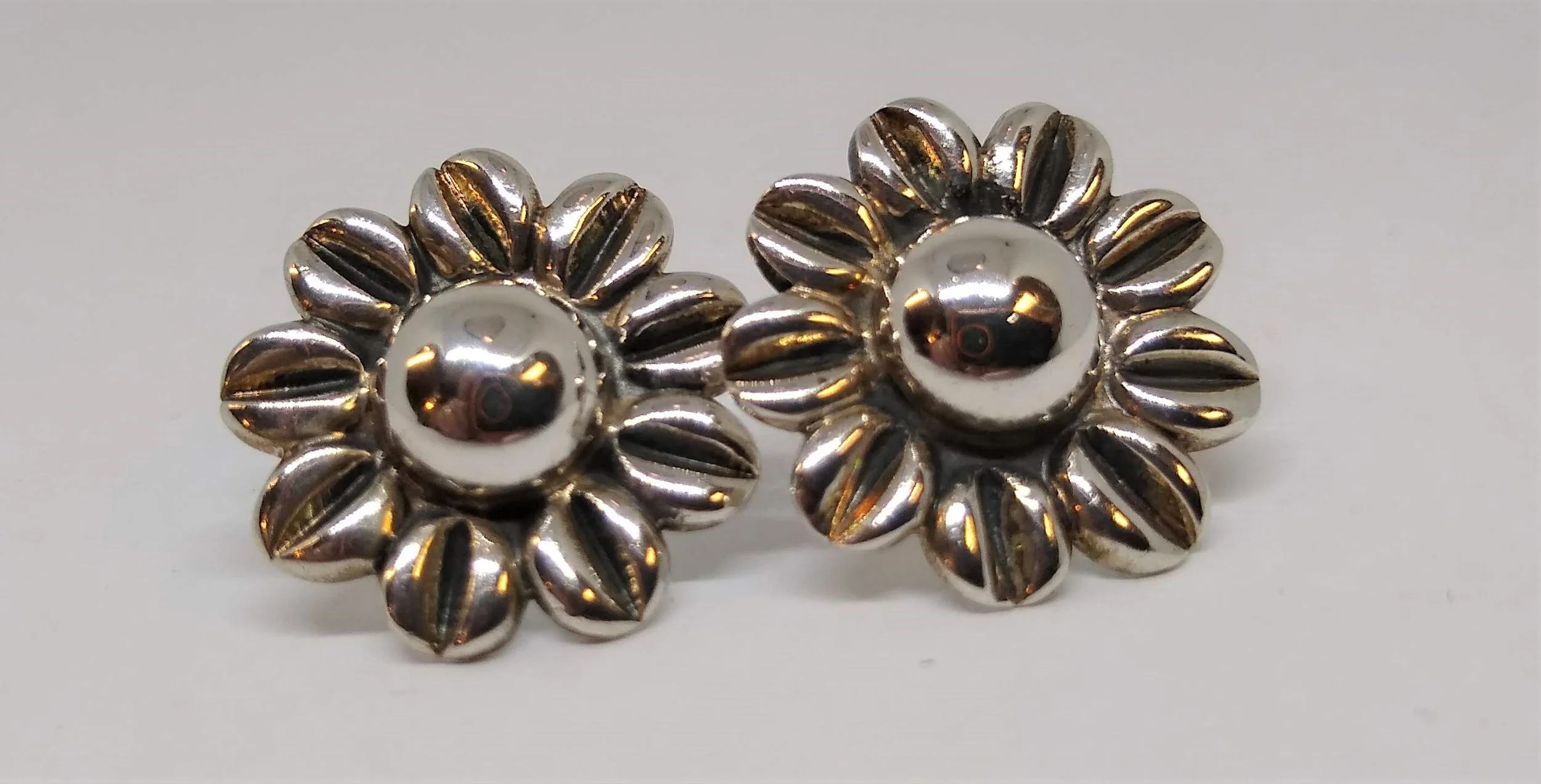 Vintage, Signed MWS , 925, Mexico, Sunflower Stud Earrings.