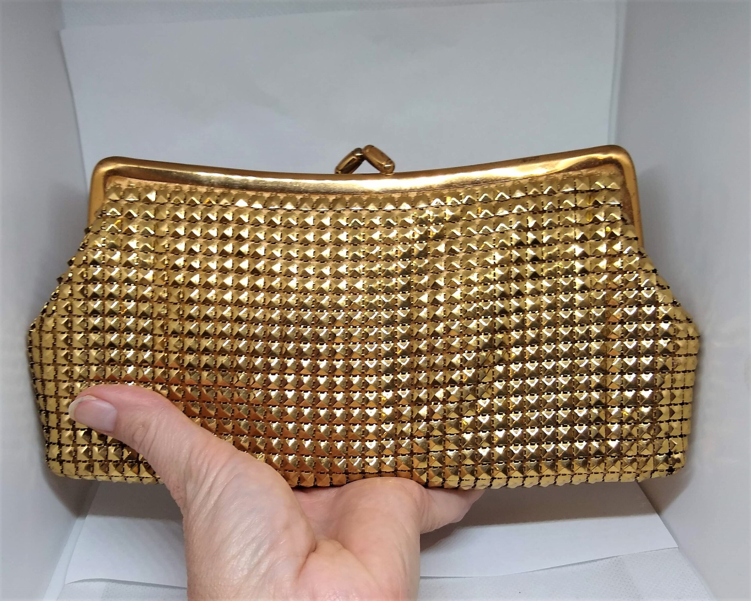 Vintage Gold Color Mesh Clutch Bag Circa 1940's