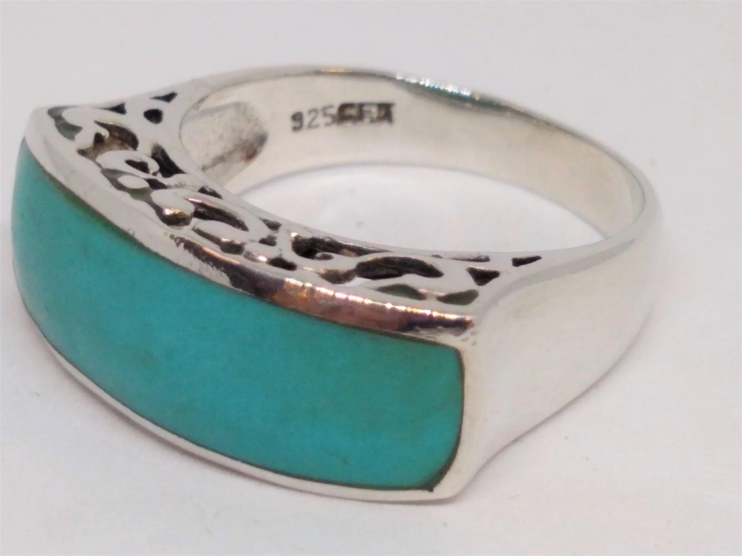 CFJ, 925, Ladies, Rectangular, Turquoise Ring. Size 8.5