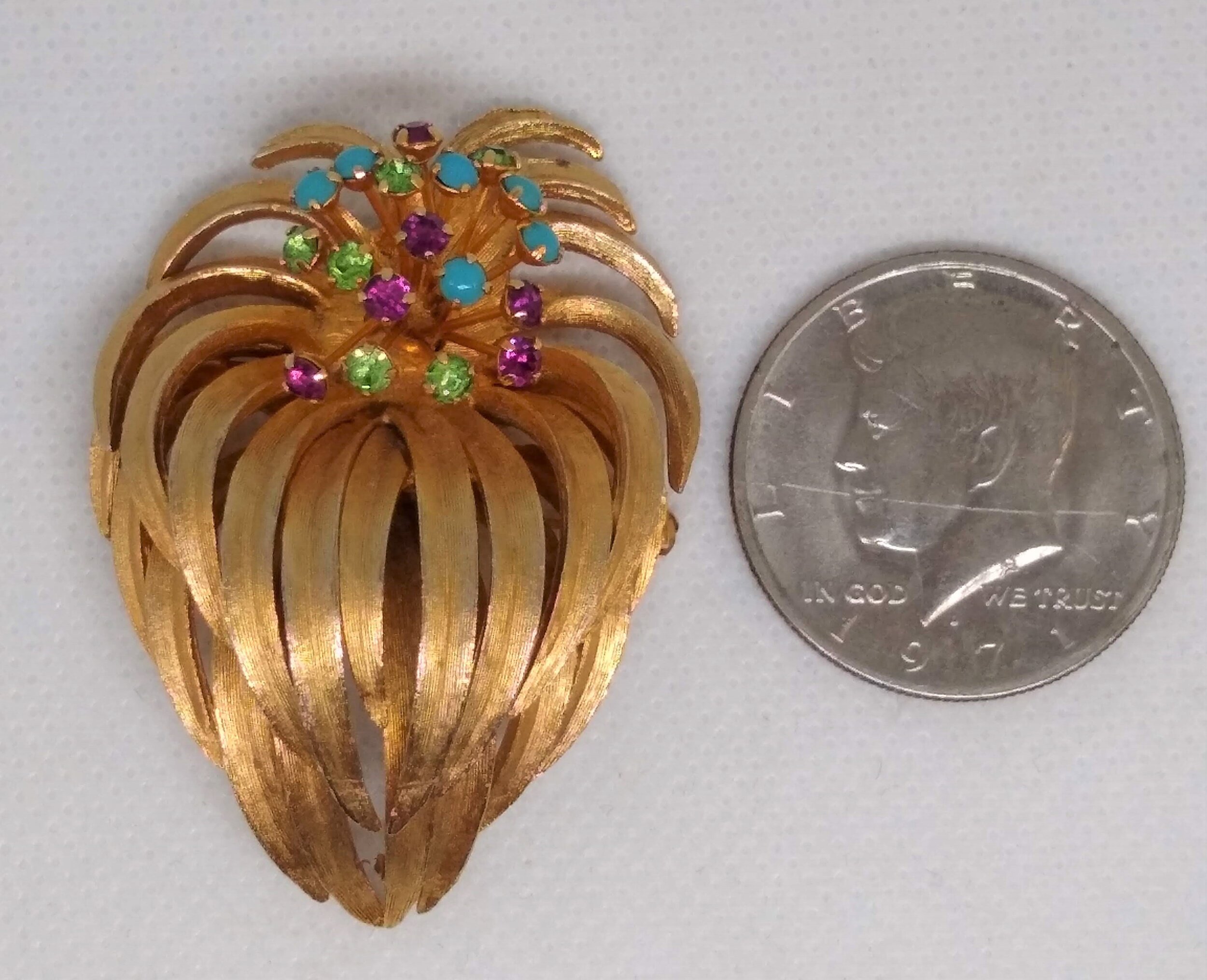 Vintage Costume,Signed Pastelli, Brooch/Pin with colorful Rhinestones. —