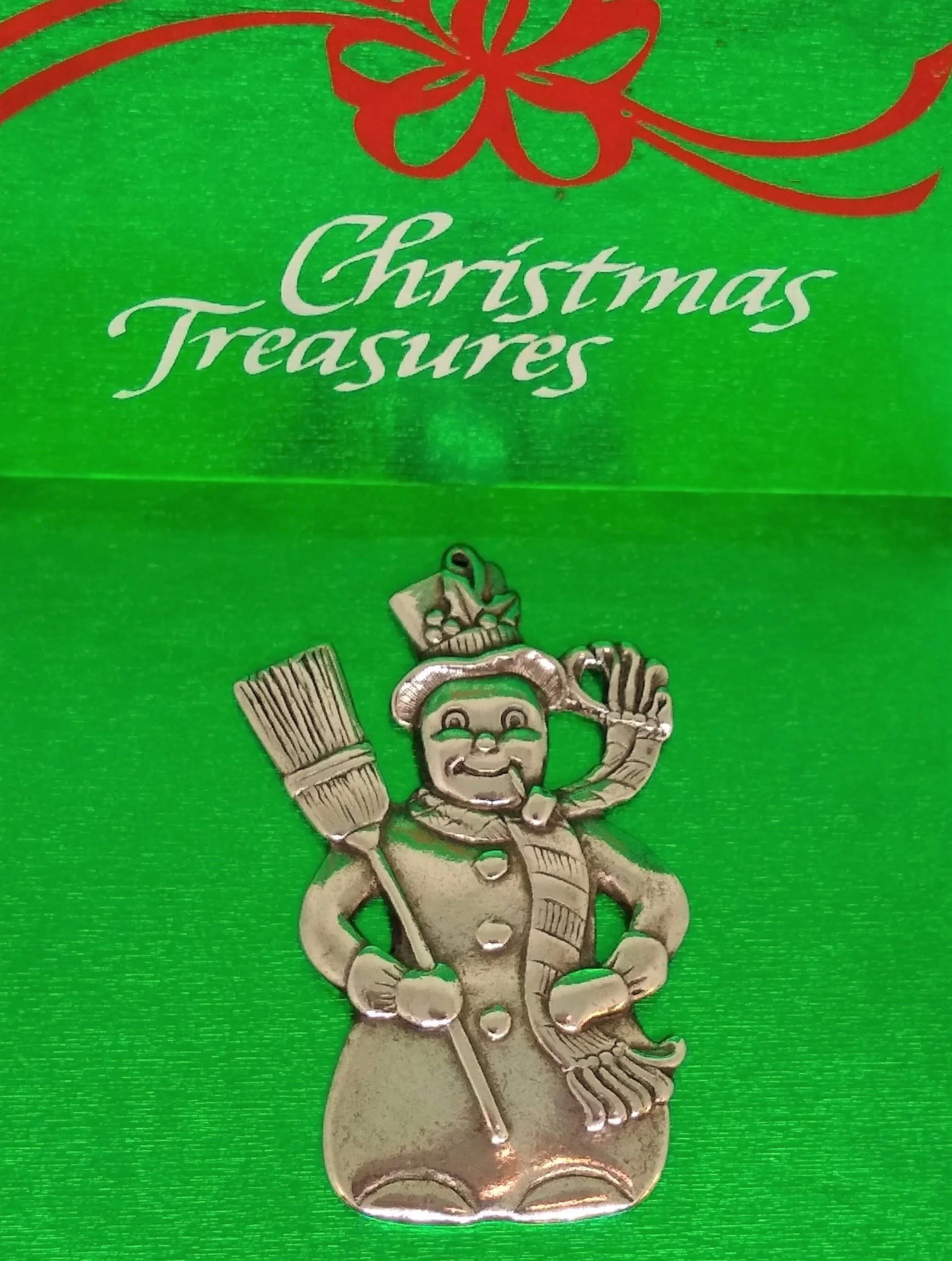 Vintage Gorham, Pewter, Snowman, Christmas Tree Ornament with original box.