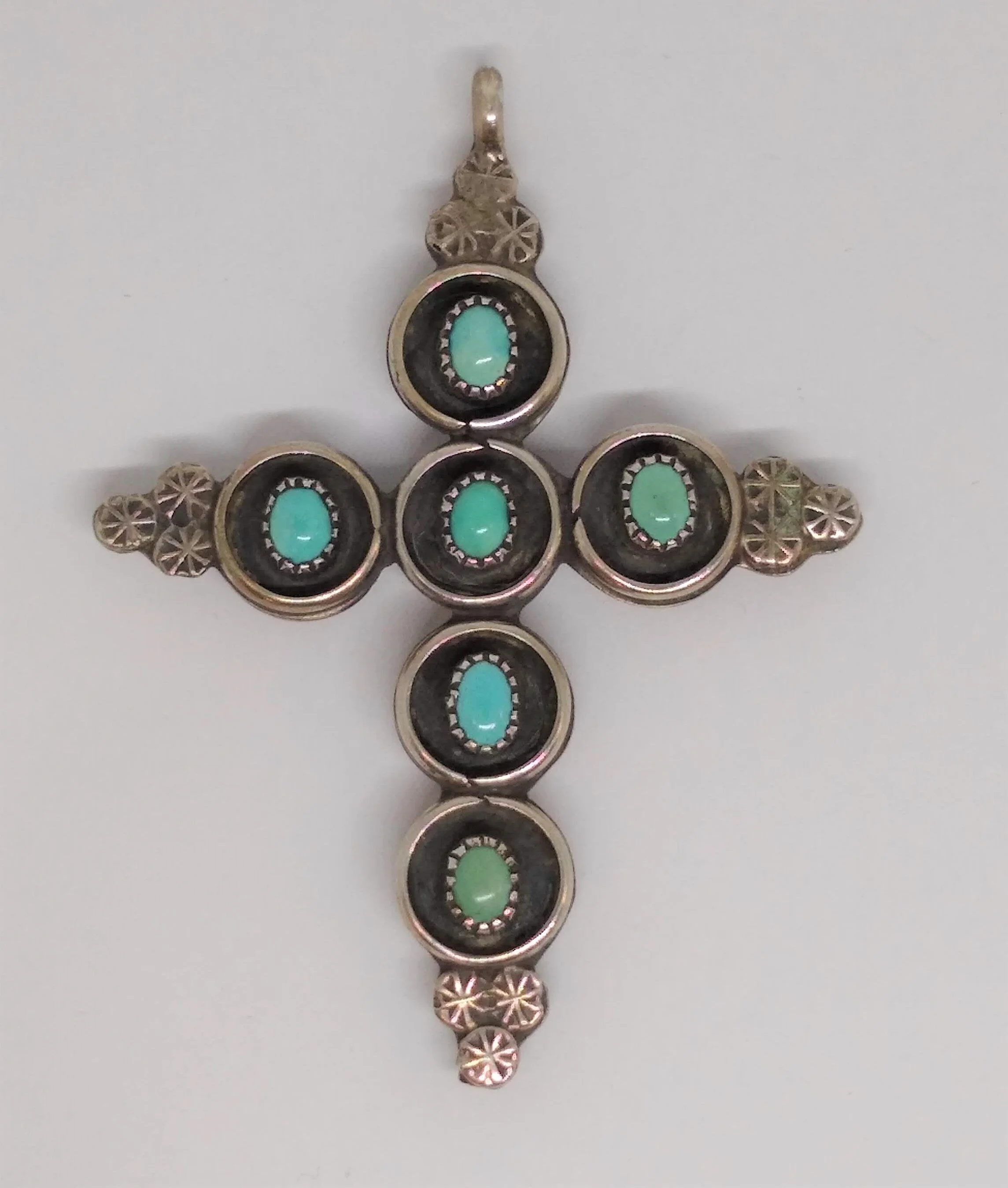 Vintage,Sterling Silver ,Large,Turquoise and Black Onyx Cross Pendant. 
